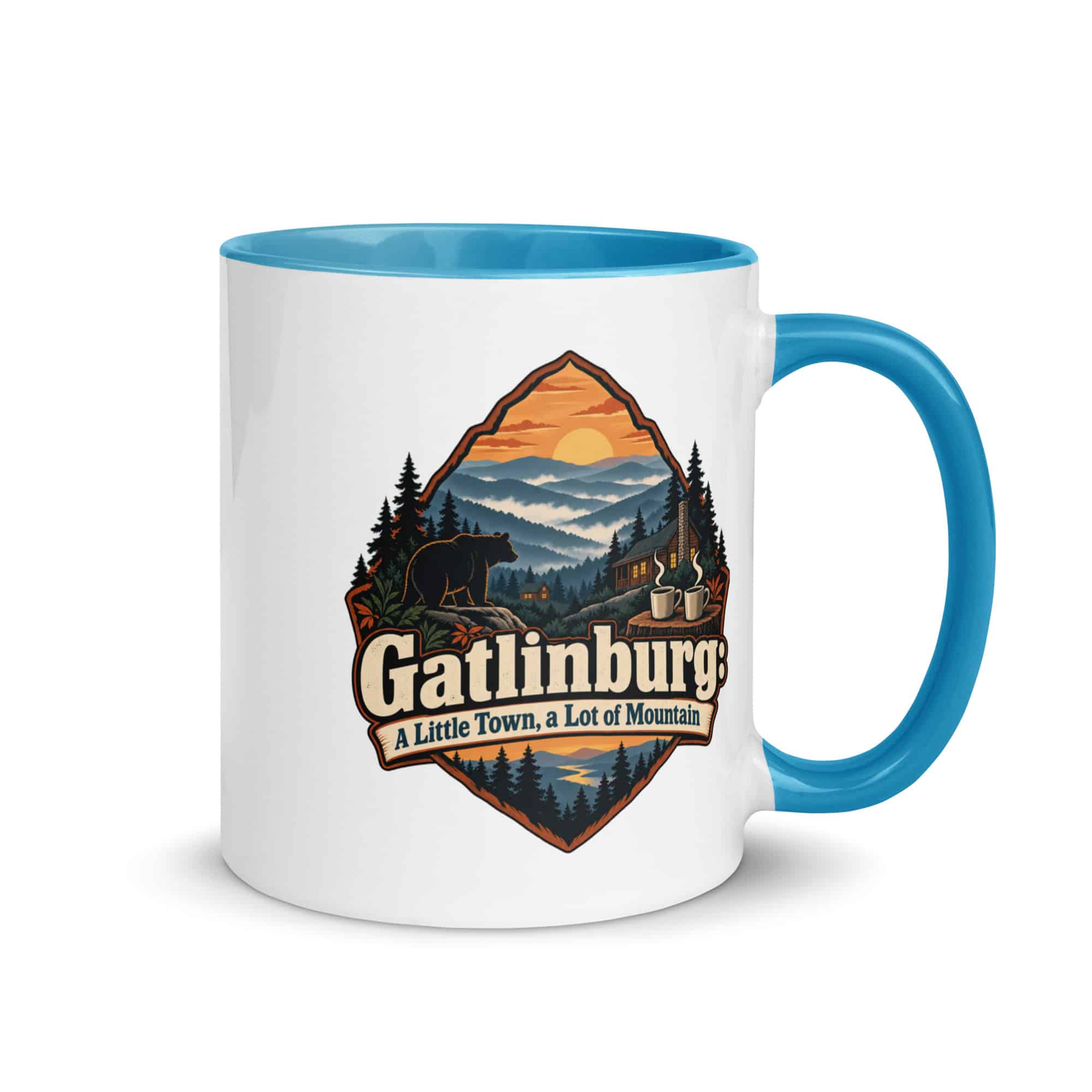 Gatlinburg and the Smokies Color Inside Coffee Mug: Gatlinburg: A Little Town, a Lot of Mountain, Scenic Shield Badge