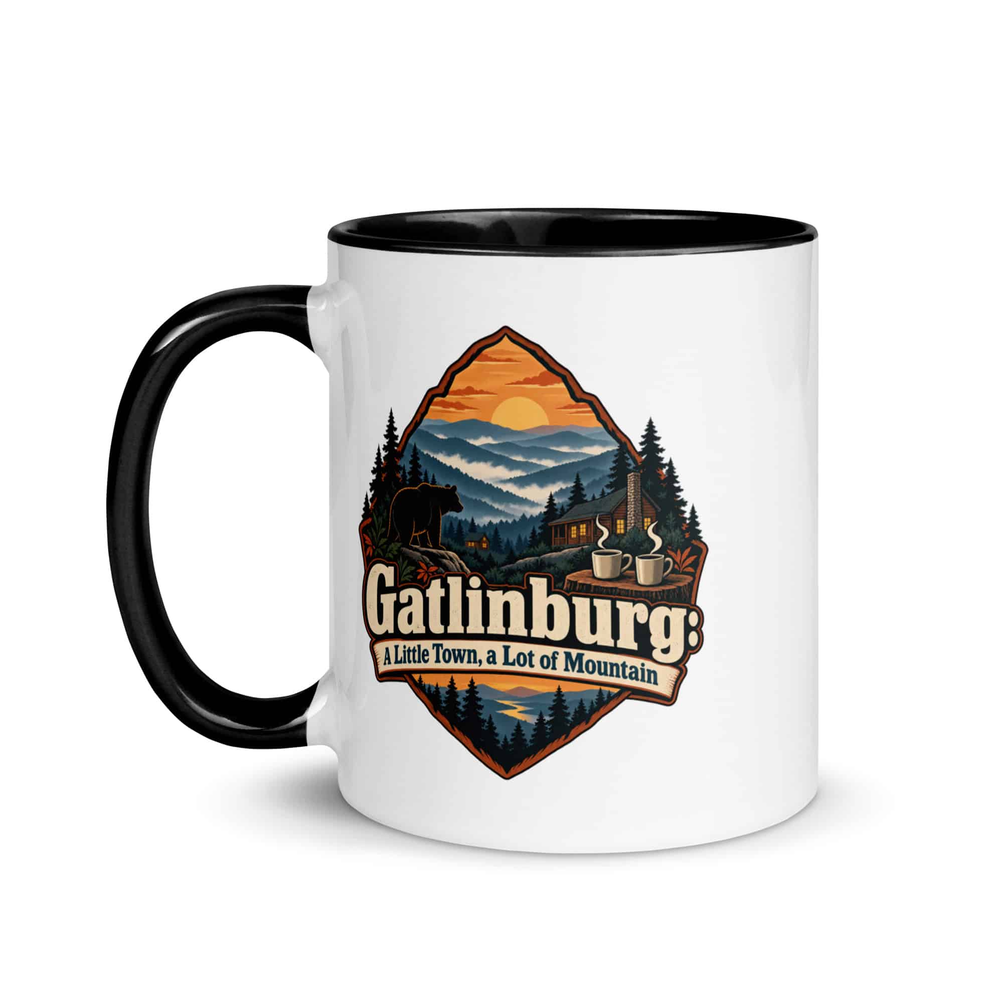 Gatlinburg and the Smokies Color Inside Coffee Mug: Gatlinburg: A Little Town, a Lot of Mountain, Scenic Shield Badge