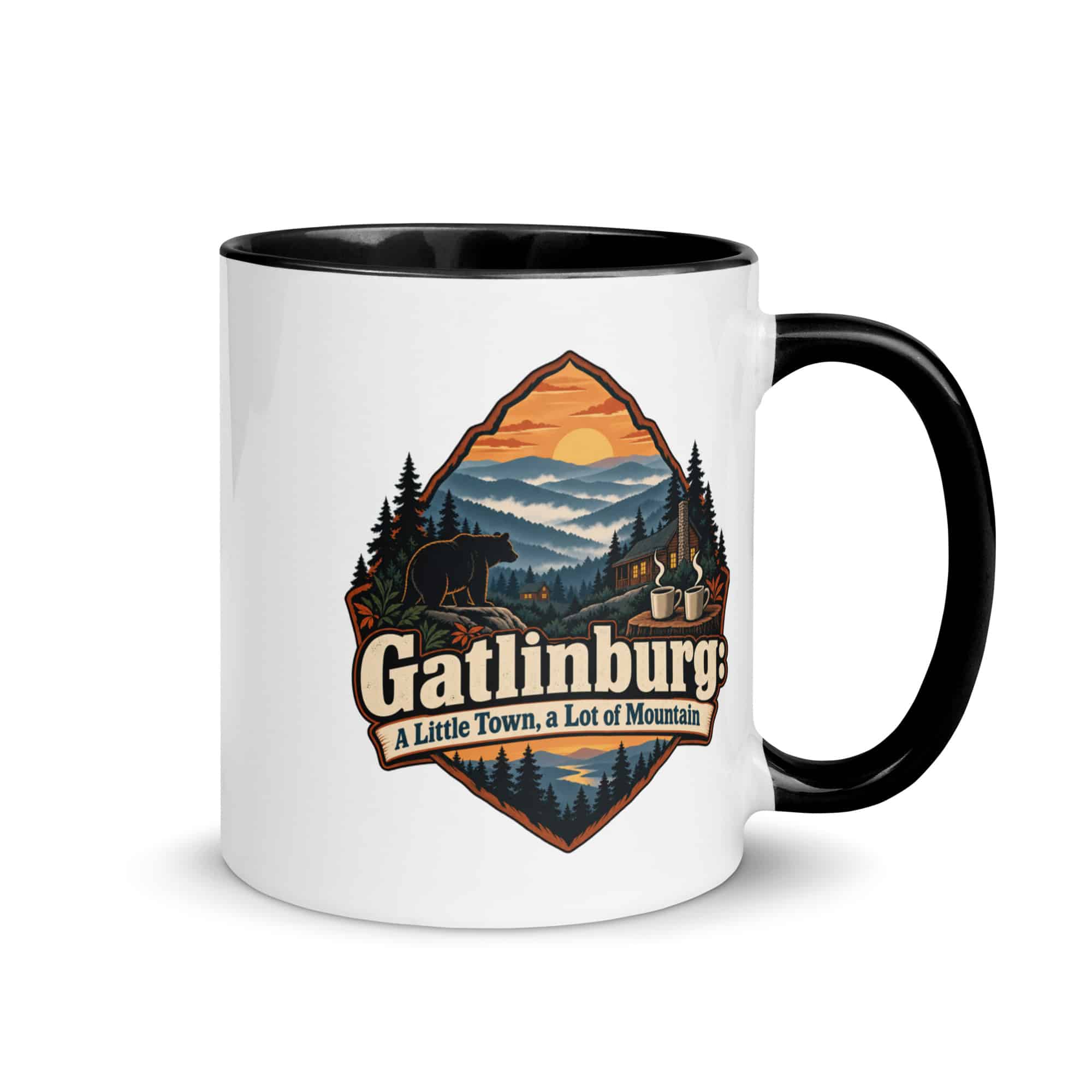 Gatlinburg and the Smokies Color Inside Coffee Mug: Gatlinburg: A Little Town, a Lot of Mountain, Scenic Shield Badge