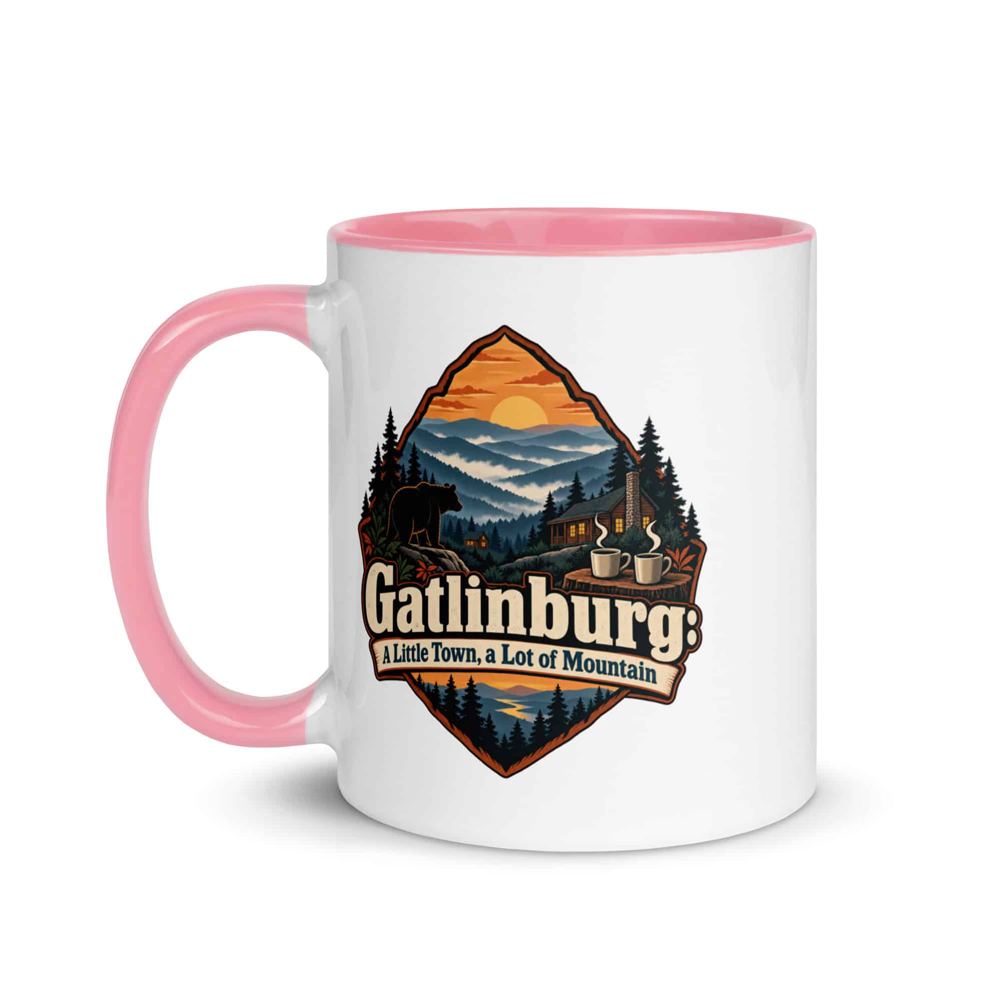 Gatlinburg and the Smokies Color Inside Coffee Mug: Gatlinburg: A Little Town, a Lot of Mountain, Scenic Shield Badge