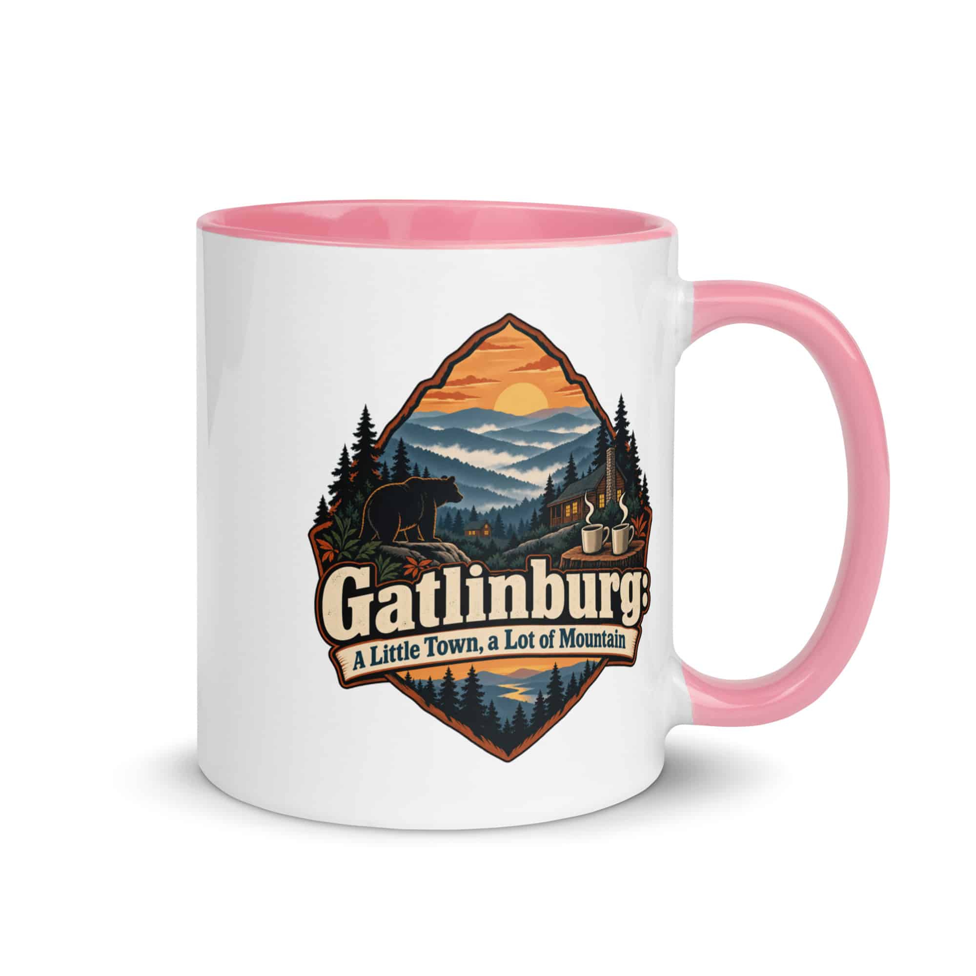 Gatlinburg and the Smokies Color Inside Coffee Mug: Gatlinburg: A Little Town, a Lot of Mountain, Scenic Shield Badge