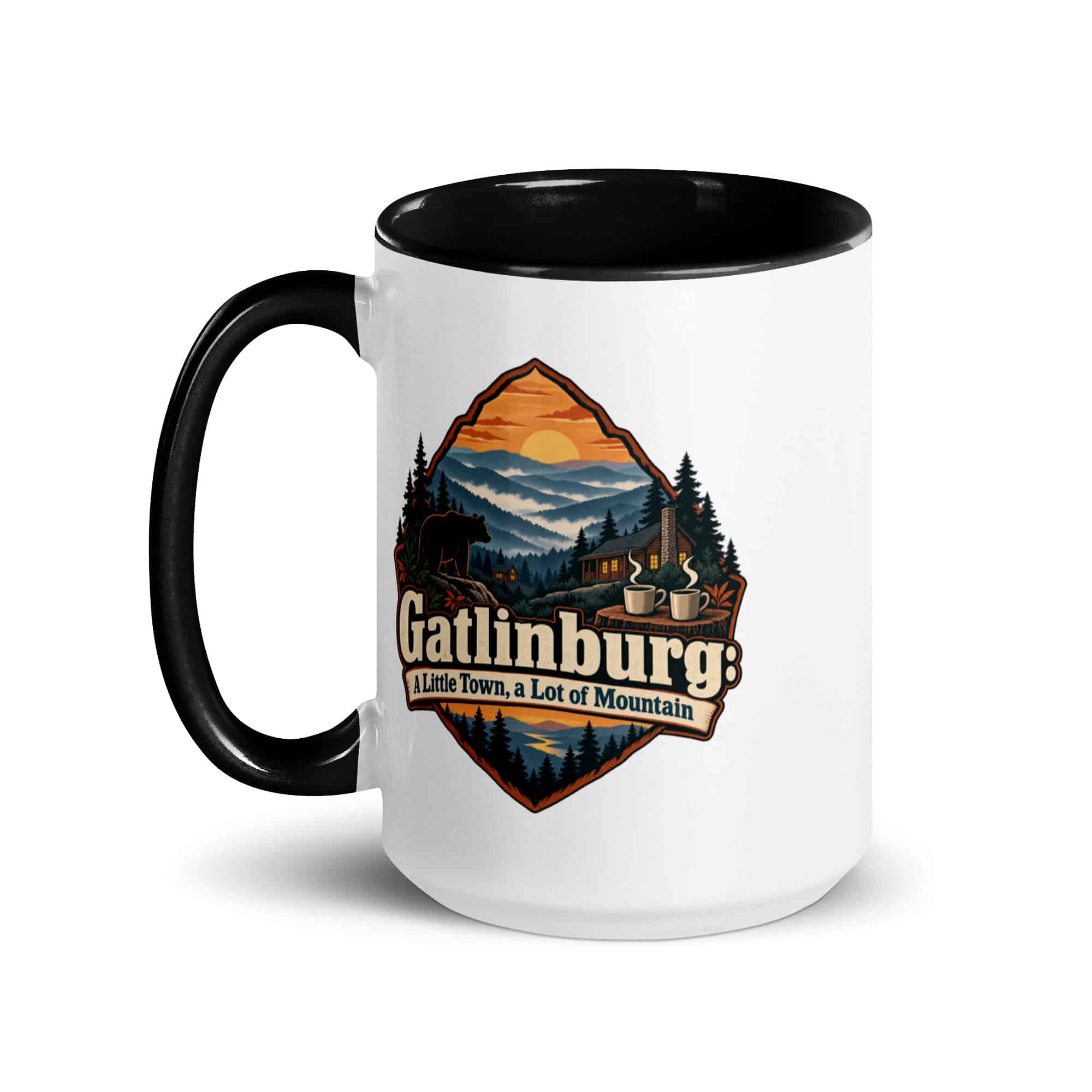 Gatlinburg and the Smokies Color Inside Coffee Mug: Gatlinburg: A Little Town, a Lot of Mountain, Scenic Shield Badge