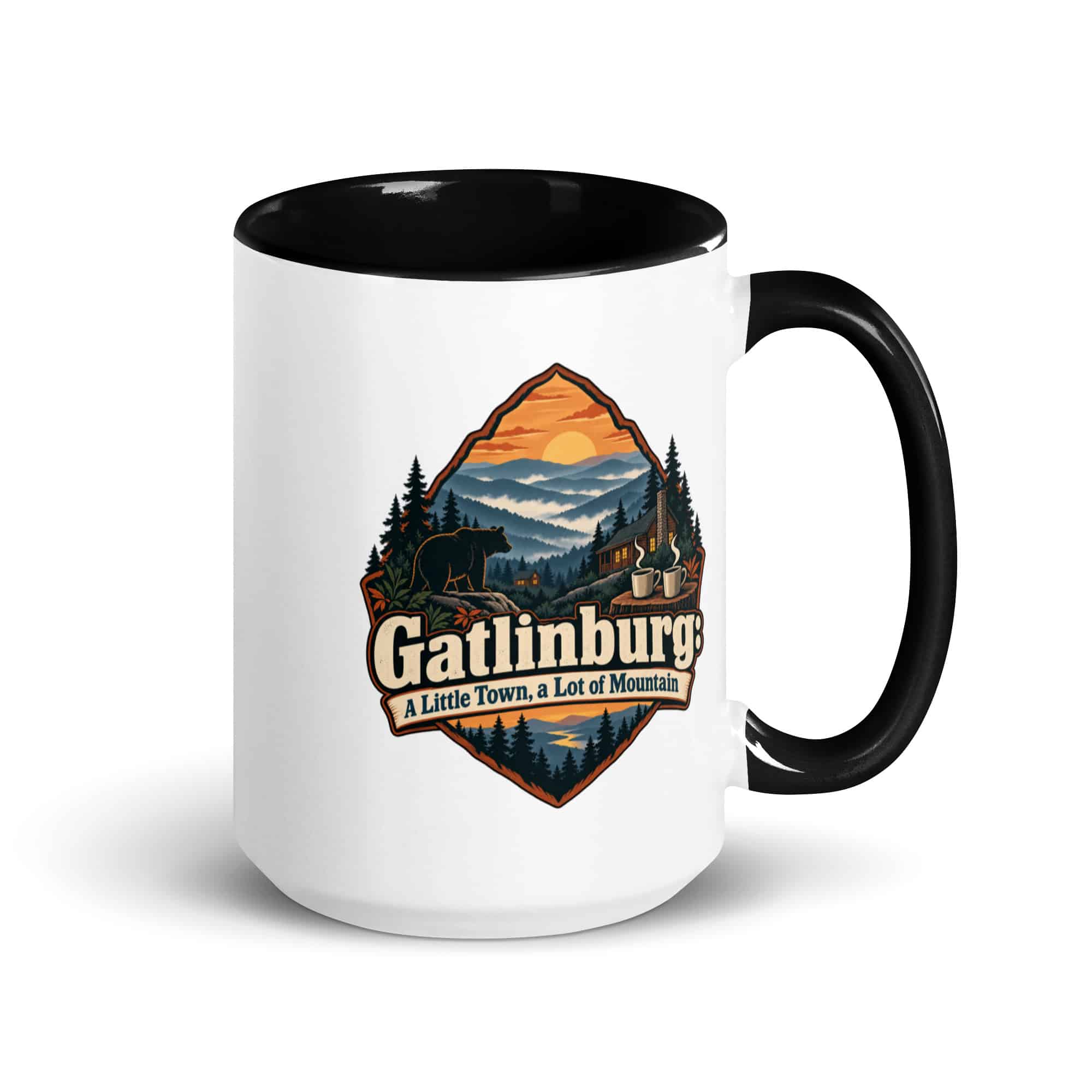 Gatlinburg and the Smokies Color Inside Coffee Mug: Gatlinburg: A Little Town, a Lot of Mountain, Scenic Shield Badge