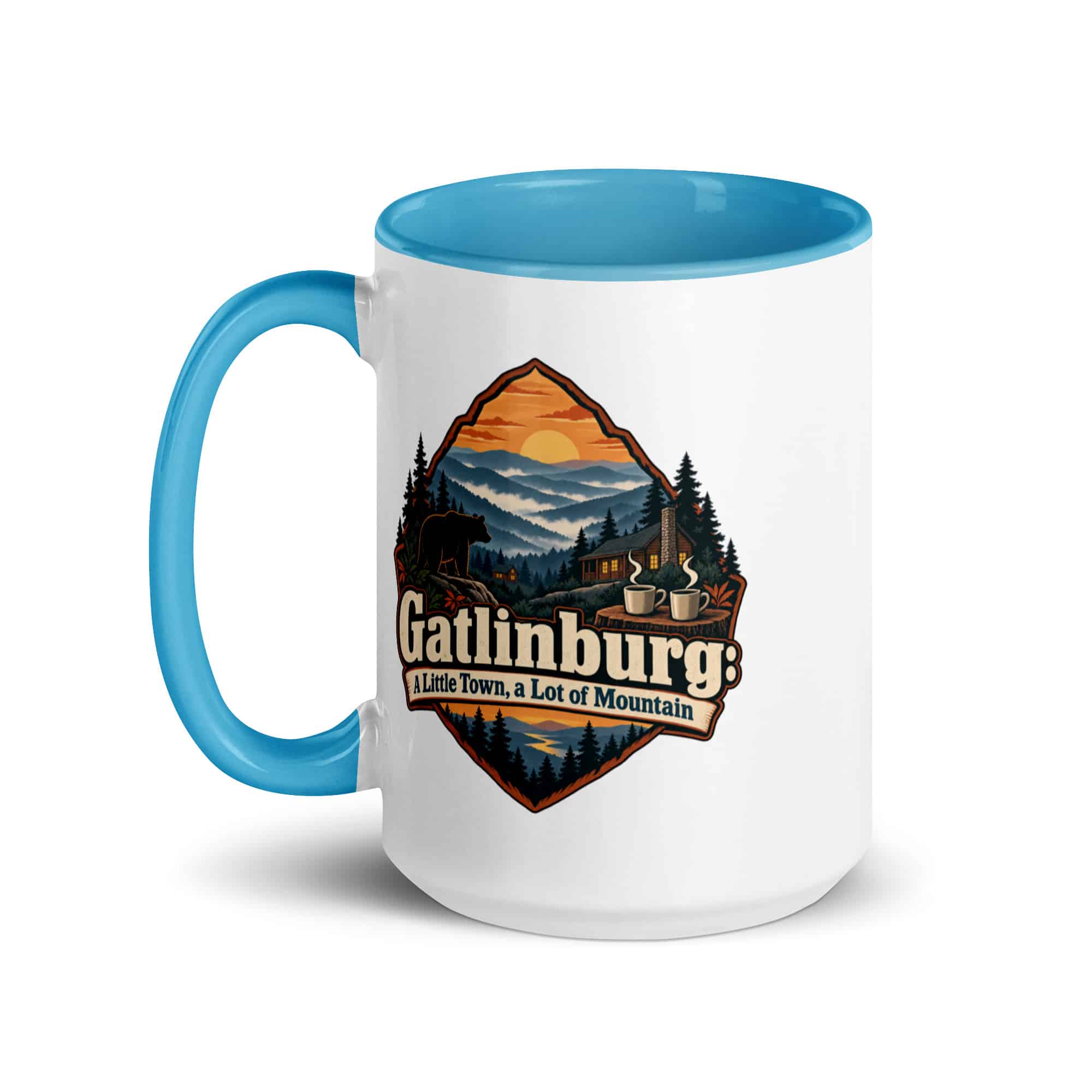 Gatlinburg and the Smokies Color Inside Coffee Mug: Gatlinburg: A Little Town, a Lot of Mountain, Scenic Shield Badge