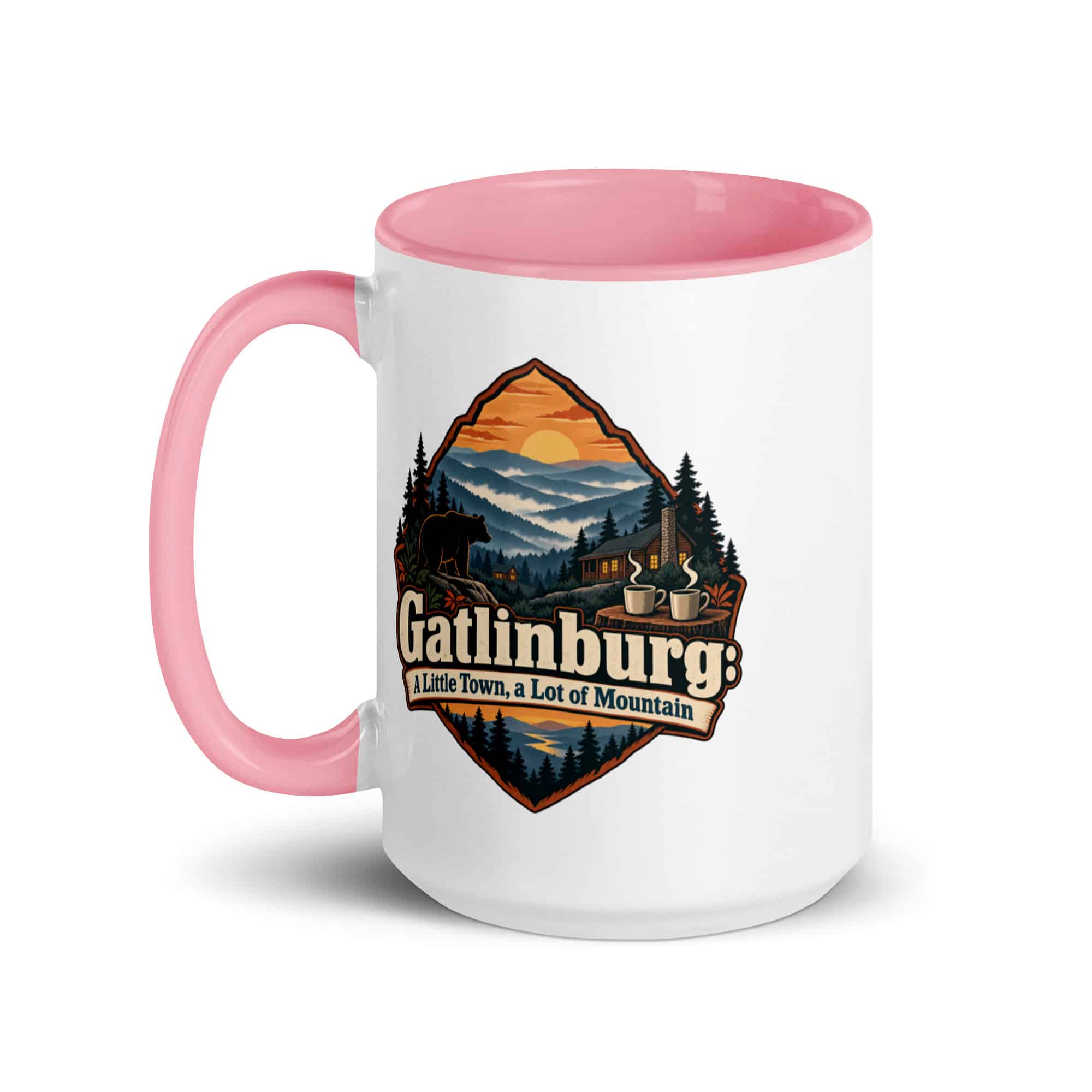 Gatlinburg and the Smokies Color Inside Coffee Mug: Gatlinburg: A Little Town, a Lot of Mountain, Scenic Shield Badge
