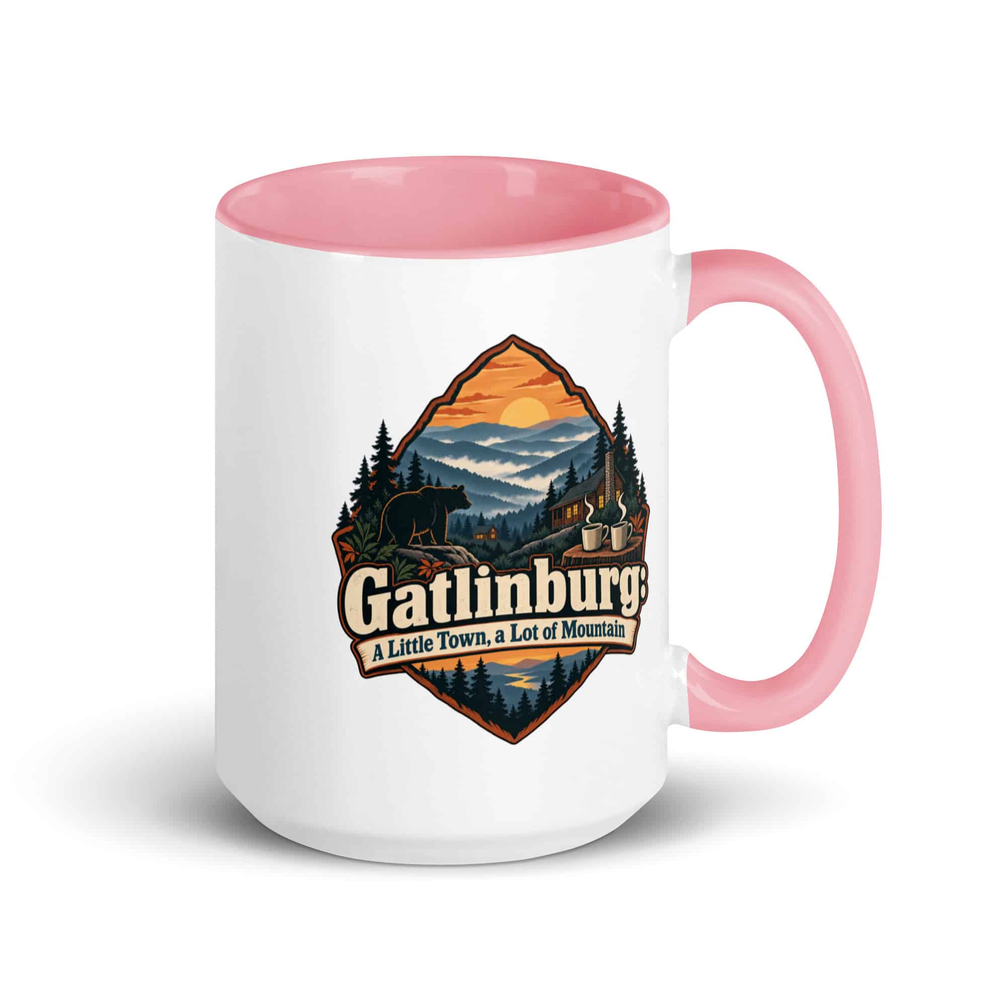 Gatlinburg and the Smokies Color Inside Coffee Mug: Gatlinburg: A Little Town, a Lot of Mountain, Scenic Shield Badge
