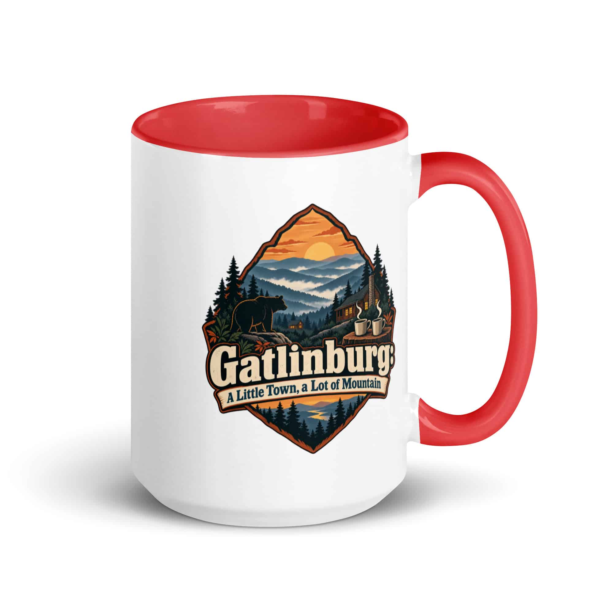Gatlinburg and the Smokies Color Inside Coffee Mug: Gatlinburg: A Little Town, a Lot of Mountain, Scenic Shield Badge
