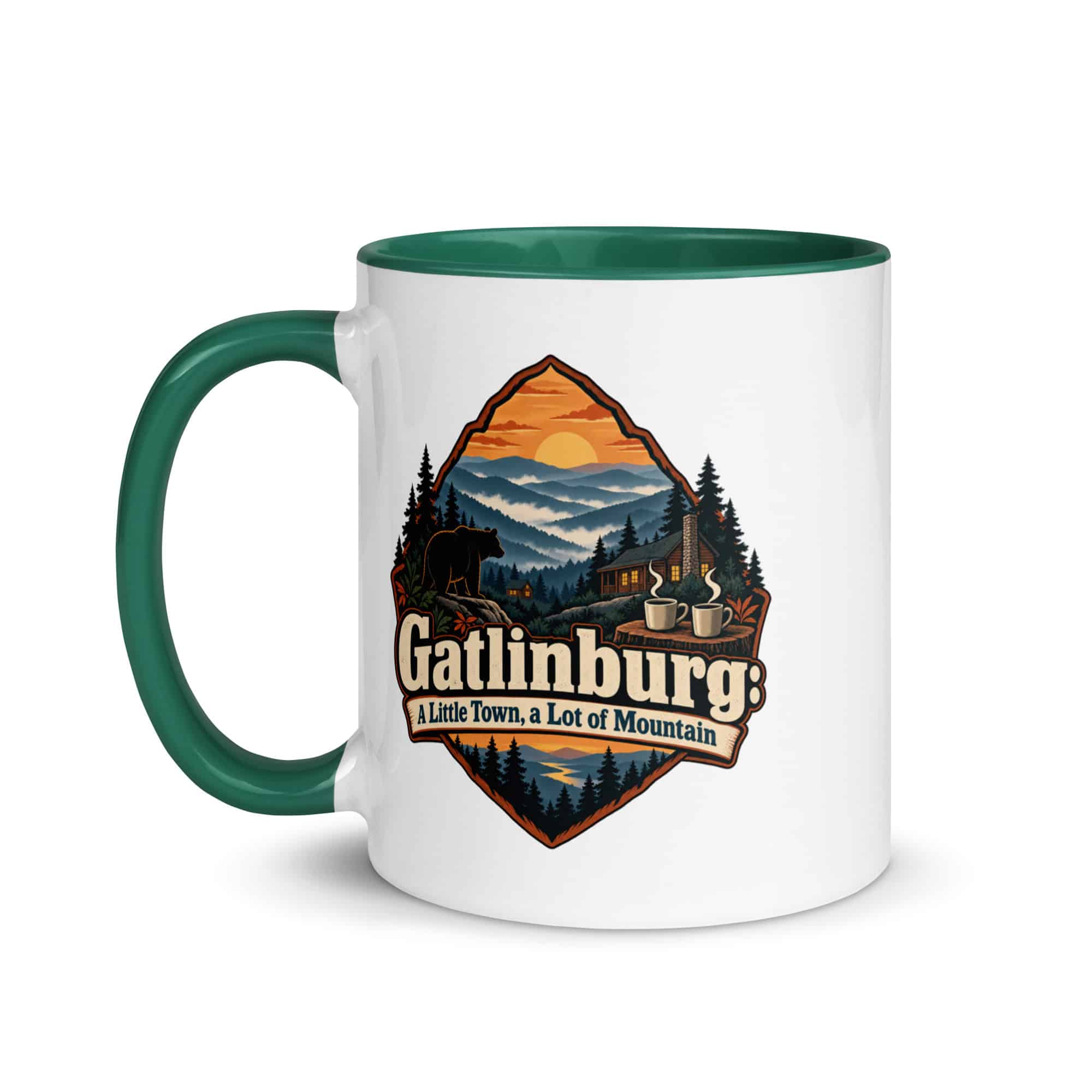 Gatlinburg and the Smokies Color Inside Coffee Mug: Gatlinburg: A Little Town, a Lot of Mountain, Scenic Shield Badge