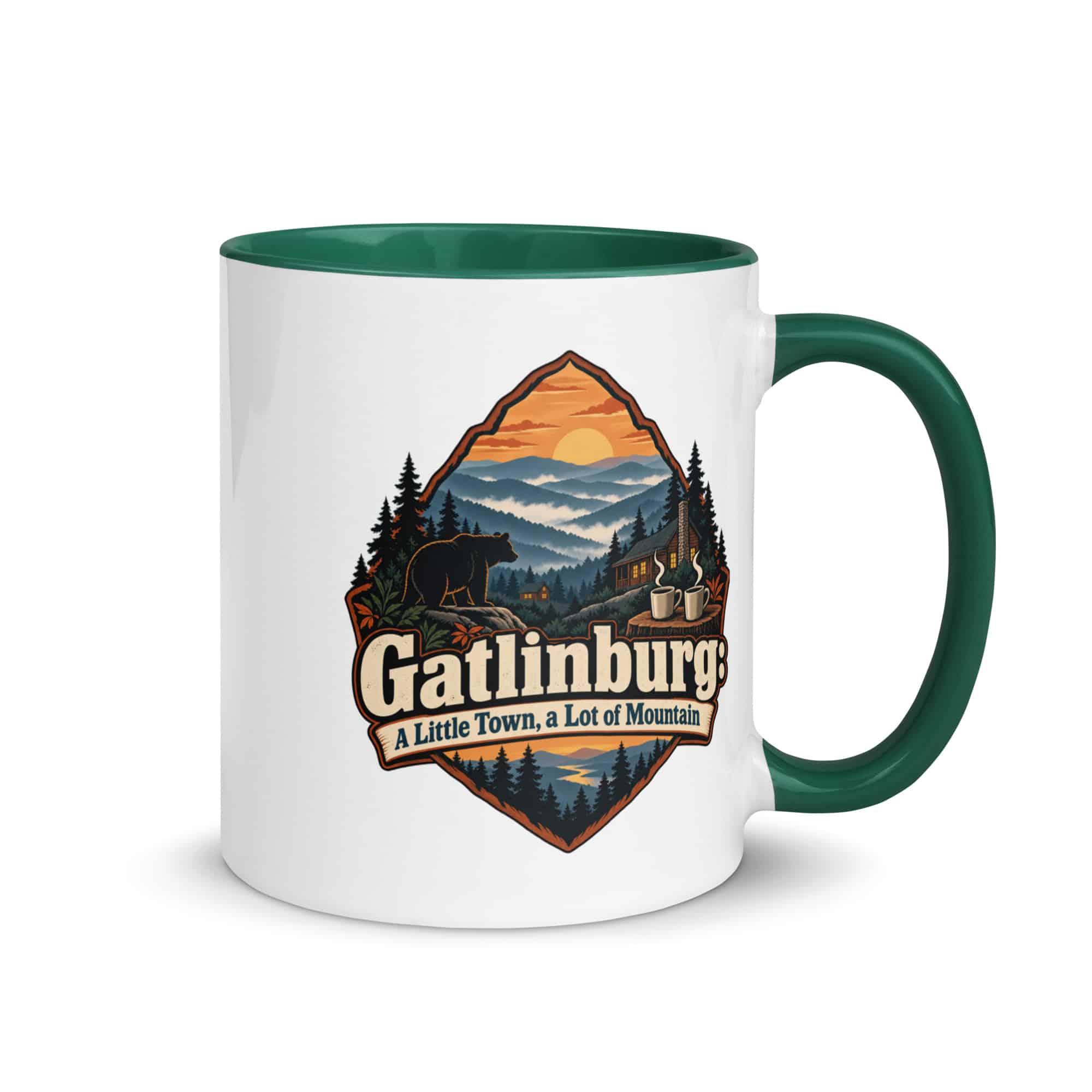 Gatlinburg and the Smokies Color Inside Coffee Mug: Gatlinburg: A Little Town, a Lot of Mountain, Scenic Shield Badge