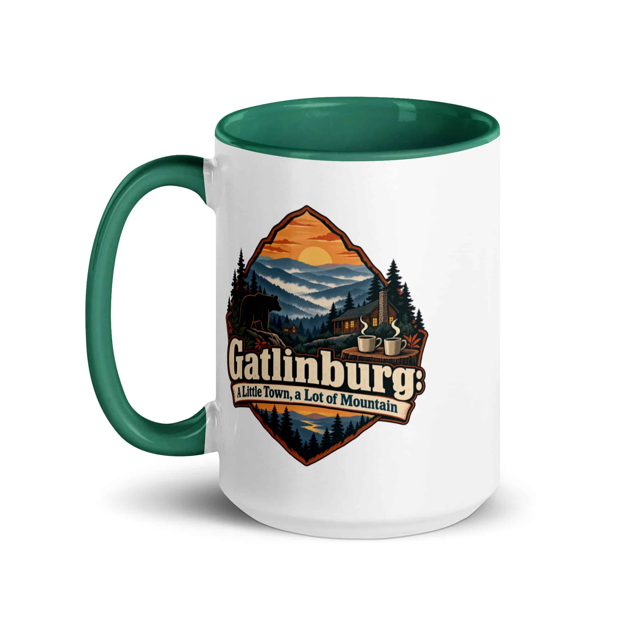 Gatlinburg and the Smokies Color Inside Coffee Mug: Gatlinburg: A Little Town, a Lot of Mountain, Scenic Shield Badge