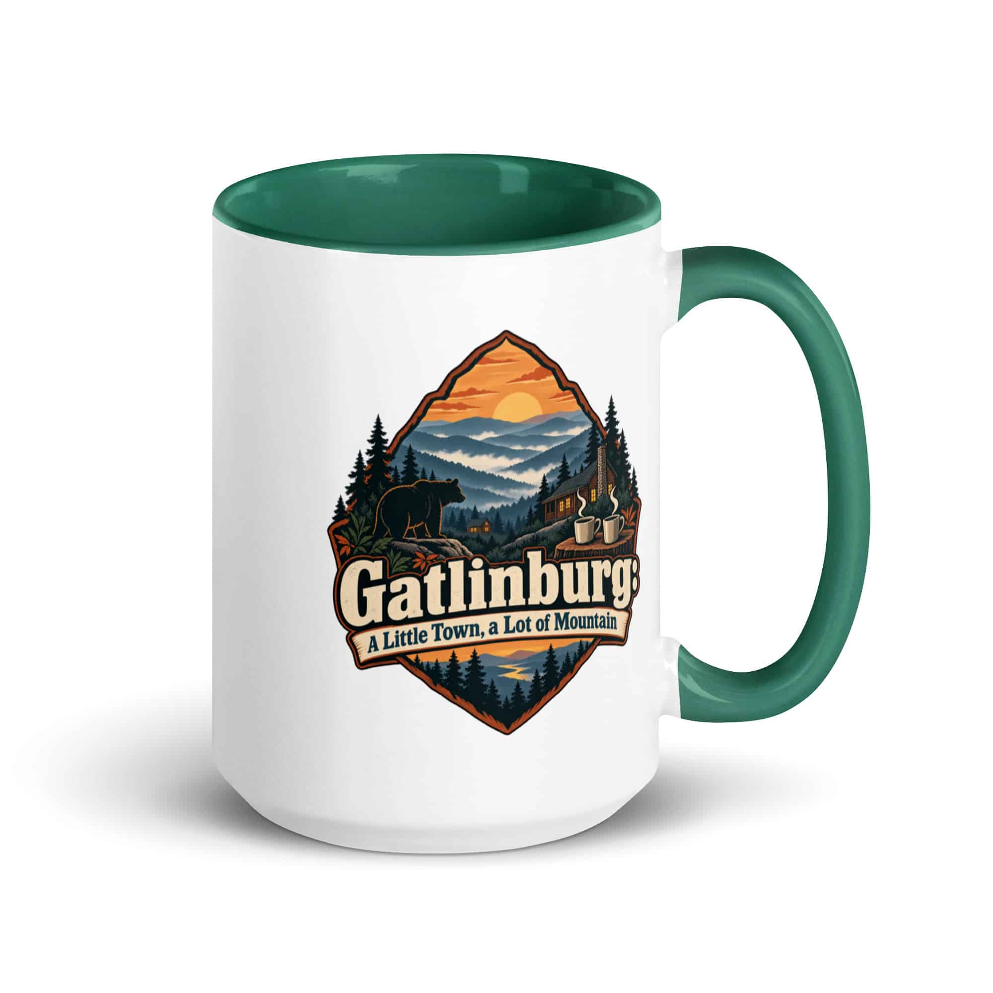 Gatlinburg and the Smokies Color Inside Coffee Mug: Gatlinburg: A Little Town, a Lot of Mountain, Scenic Shield Badge