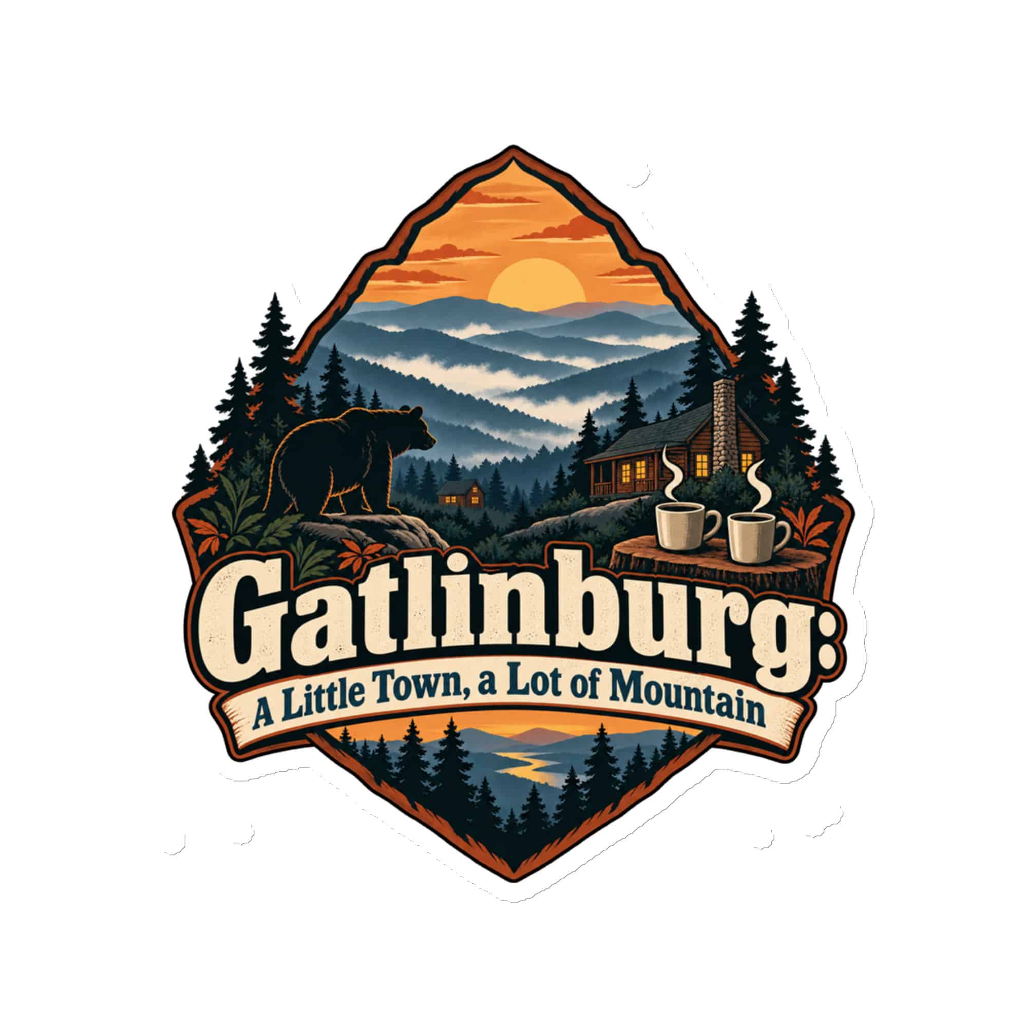 Gatlinburg and the Smokies Die-Cut Magnet: Gatlinburg: A Little Town, a Lot of Mountain, Scenic Shield Badge