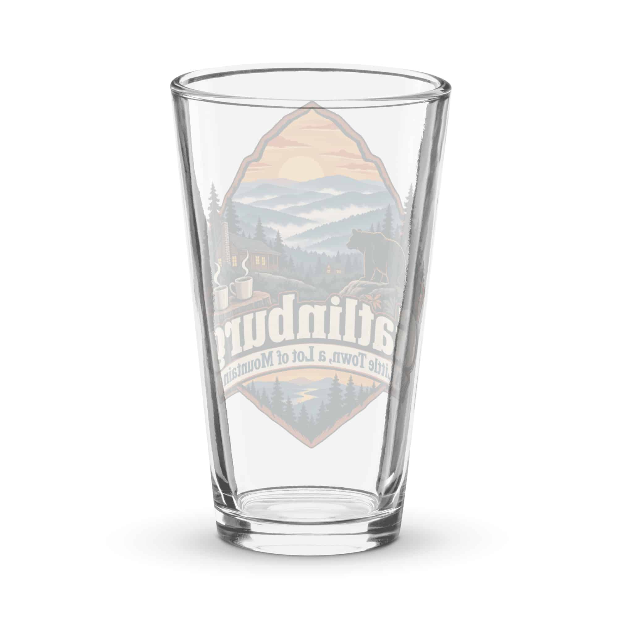 Gatlinburg and the Smokies Pint Glass: Gatlinburg: A Little Town, a Lot of Mountain, Scenic Shield Badge