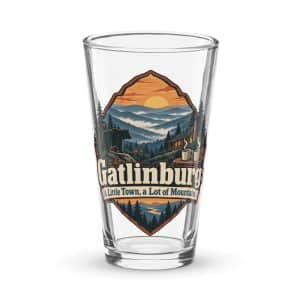 Gatlinburg and the Smokies Pint Glass: Gatlinburg: A Little Town, a Lot of Mountain, Scenic Shield Badge - 16 oz - Main