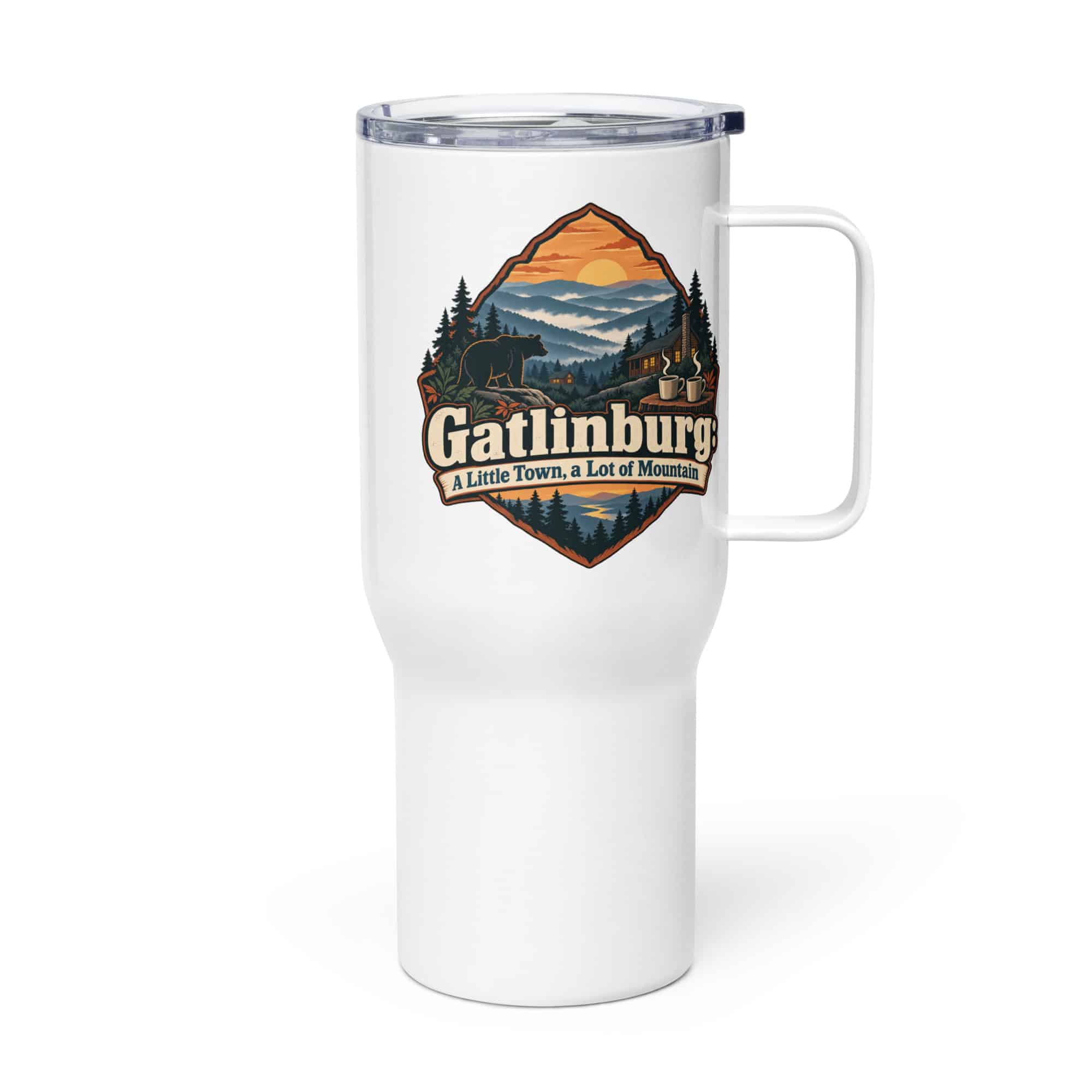 Gatlinburg and the Smokies Travel Mug: Gatlinburg: A Little Town, a Lot of Mountain, Scenic Shield Badge