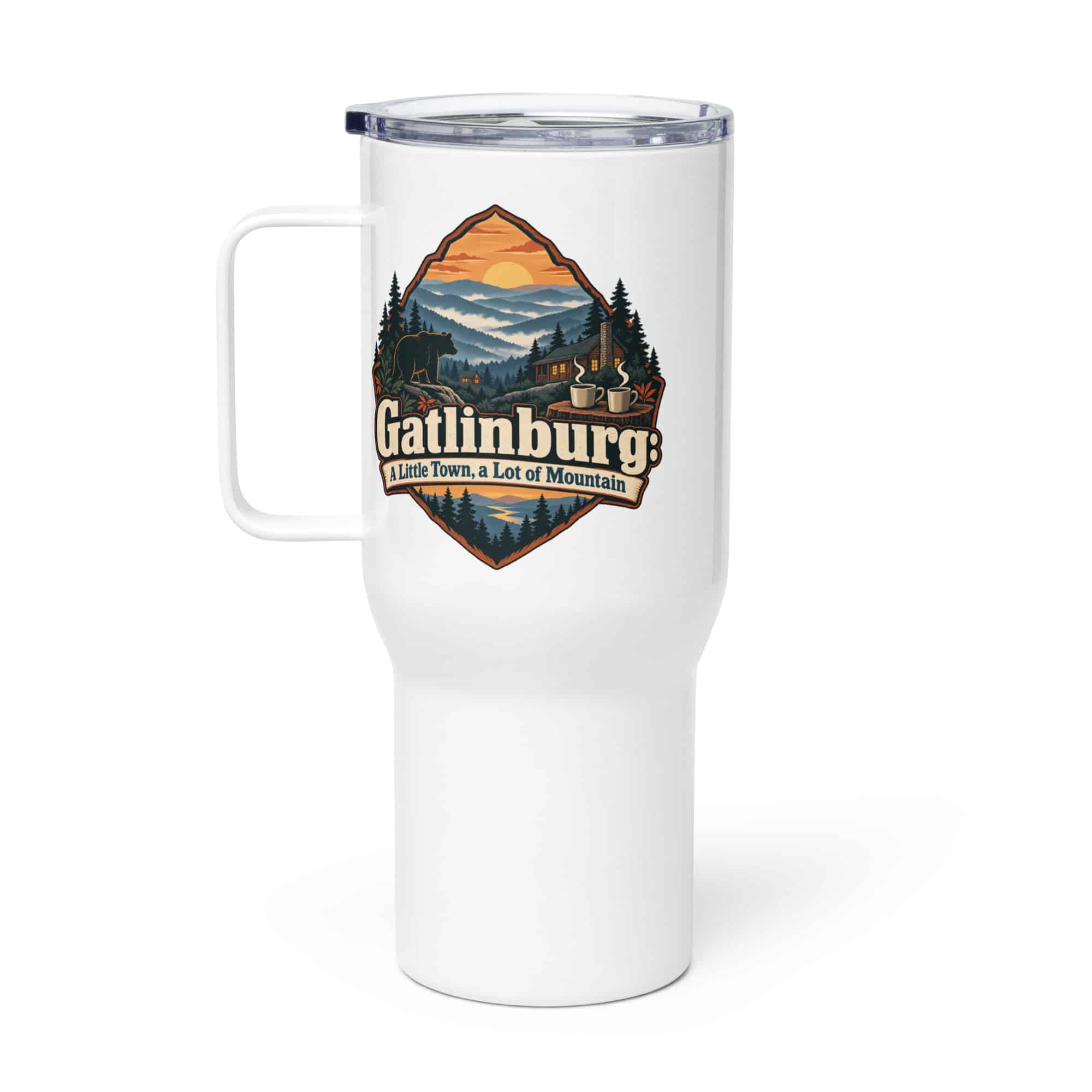 Gatlinburg and the Smokies Travel Mug: Gatlinburg: A Little Town, a Lot of Mountain, Scenic Shield Badge