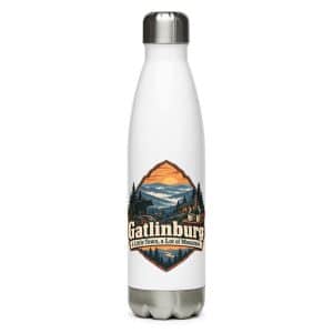 Gatlinburg and the Smokies Stainless Steel Water Bottle: Gatlinburg: A Little Town, a Lot of Mountain, Scenic Shield Badge - 17 oz - Main