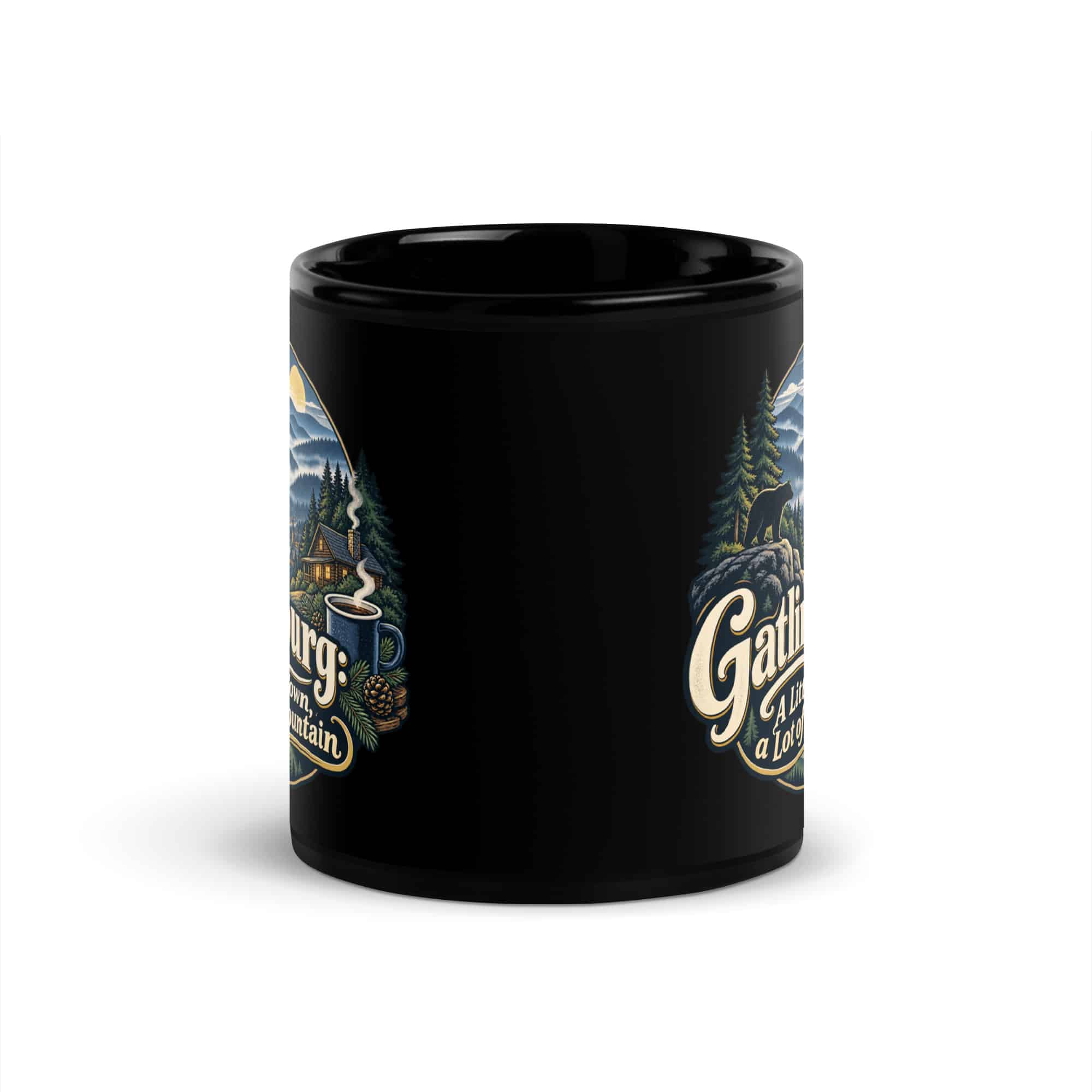 Gatlinburg and the Smokies Black Coffee Mug: Gatlinburg: A Little Town, a Lot of Mountain, Woodland Scenic Lettering