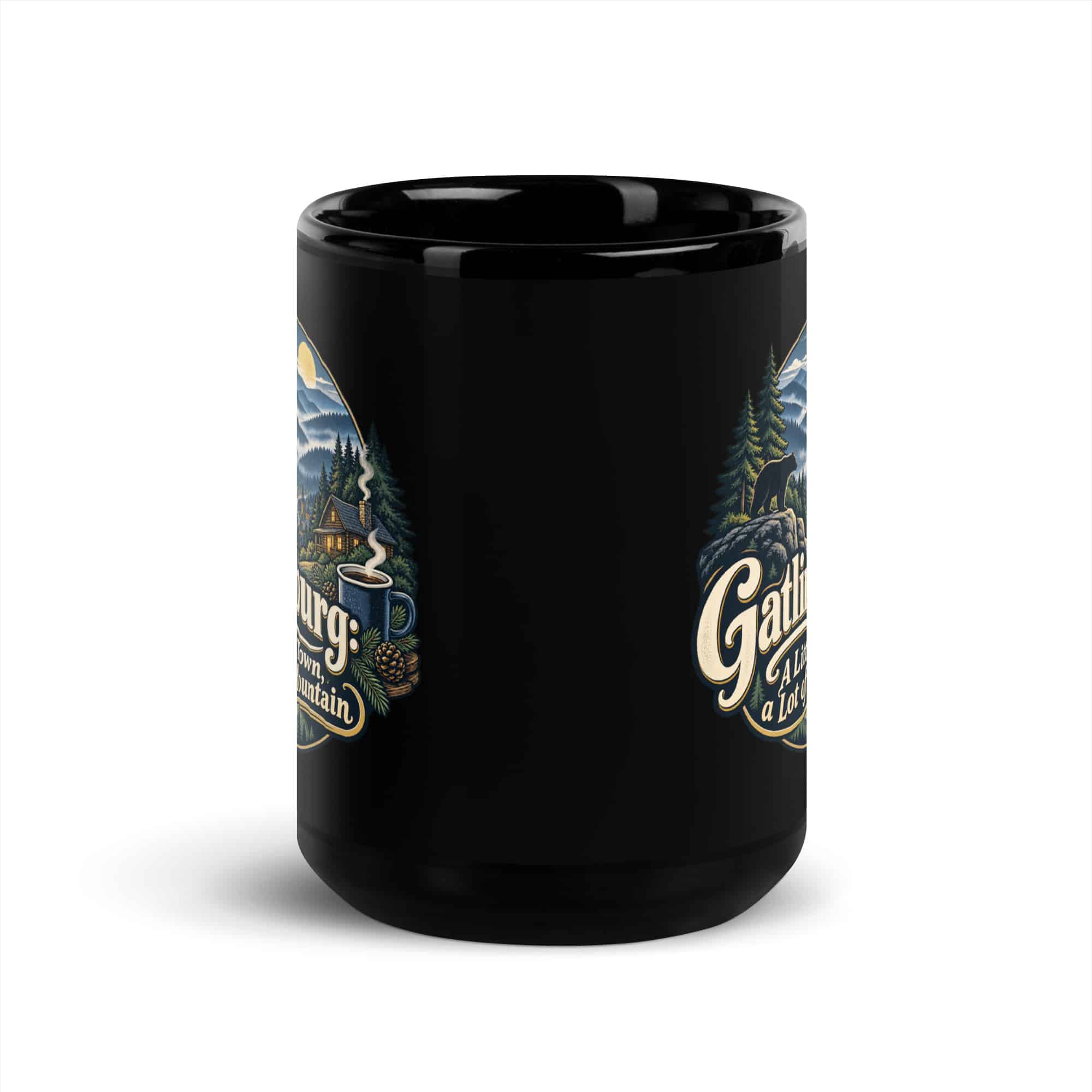 Gatlinburg and the Smokies Black Coffee Mug: Gatlinburg: A Little Town, a Lot of Mountain, Woodland Scenic Lettering