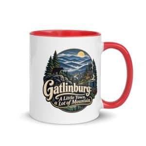 Gatlinburg and the Smokies Color Inside Coffee Mug: Gatlinburg: A Little Town, a Lot of Mountain, Woodland Scenic Lettering - 11 oz - Main