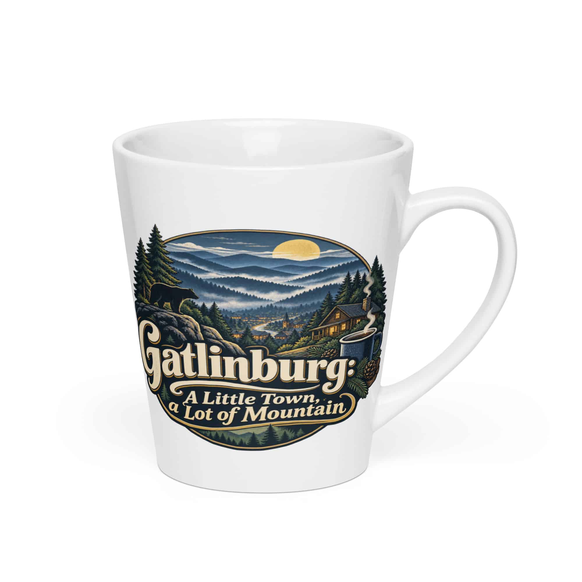 Gatlinburg and the Smokies Latte Mug: Gatlinburg: A Little Town, a Lot of Mountain, Woodland Scenic Lettering
