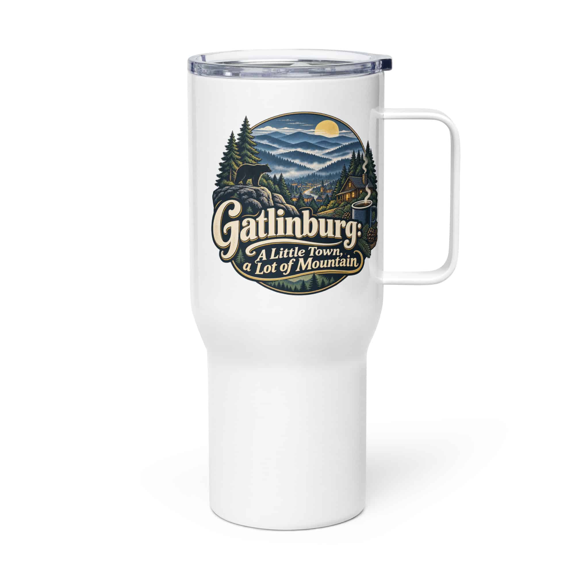Gatlinburg and the Smokies Travel Mug: Gatlinburg: A Little Town, a Lot of Mountain, Woodland Scenic Lettering