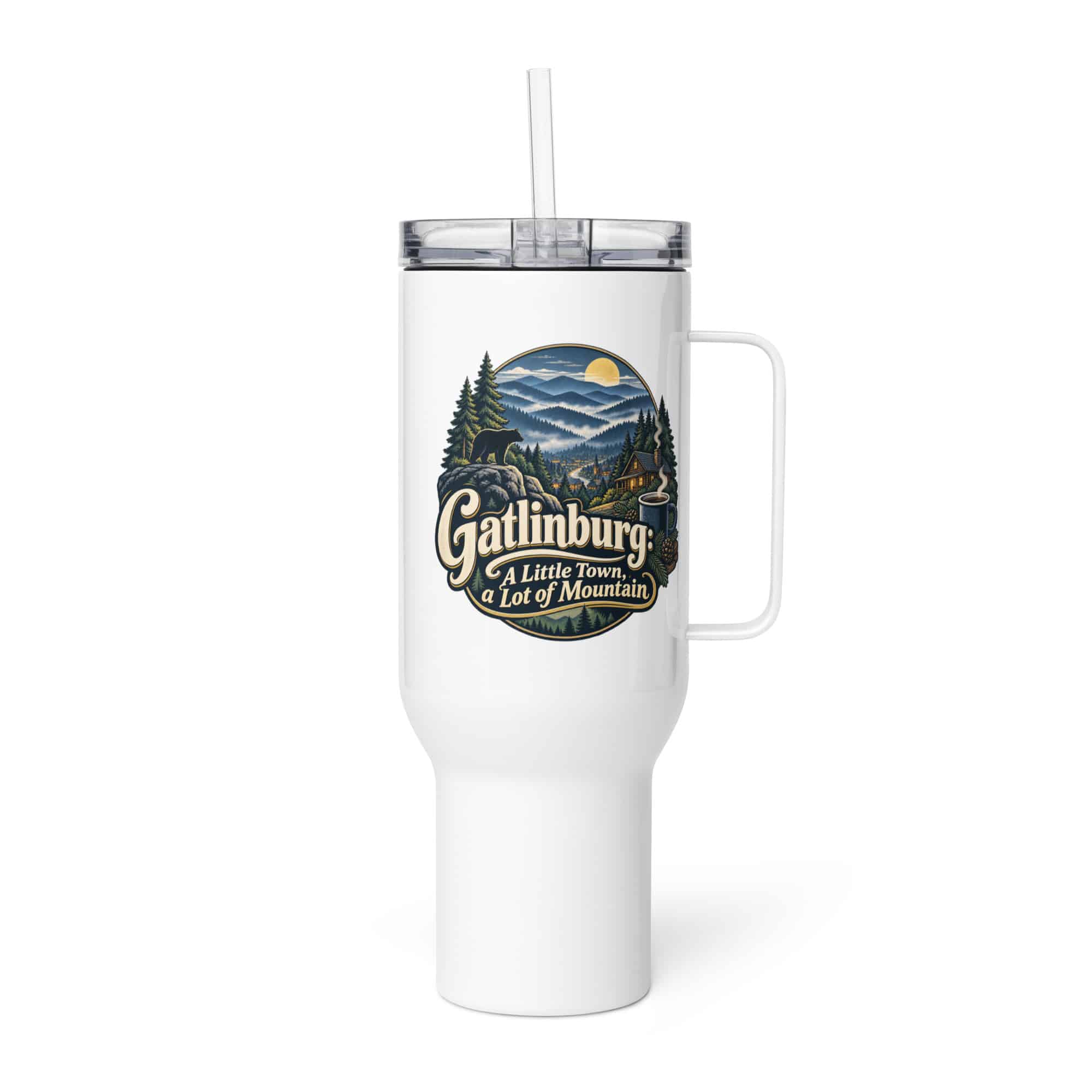 Gatlinburg and the Smokies Travel Mug: Gatlinburg: A Little Town, a Lot of Mountain, Woodland Scenic Lettering