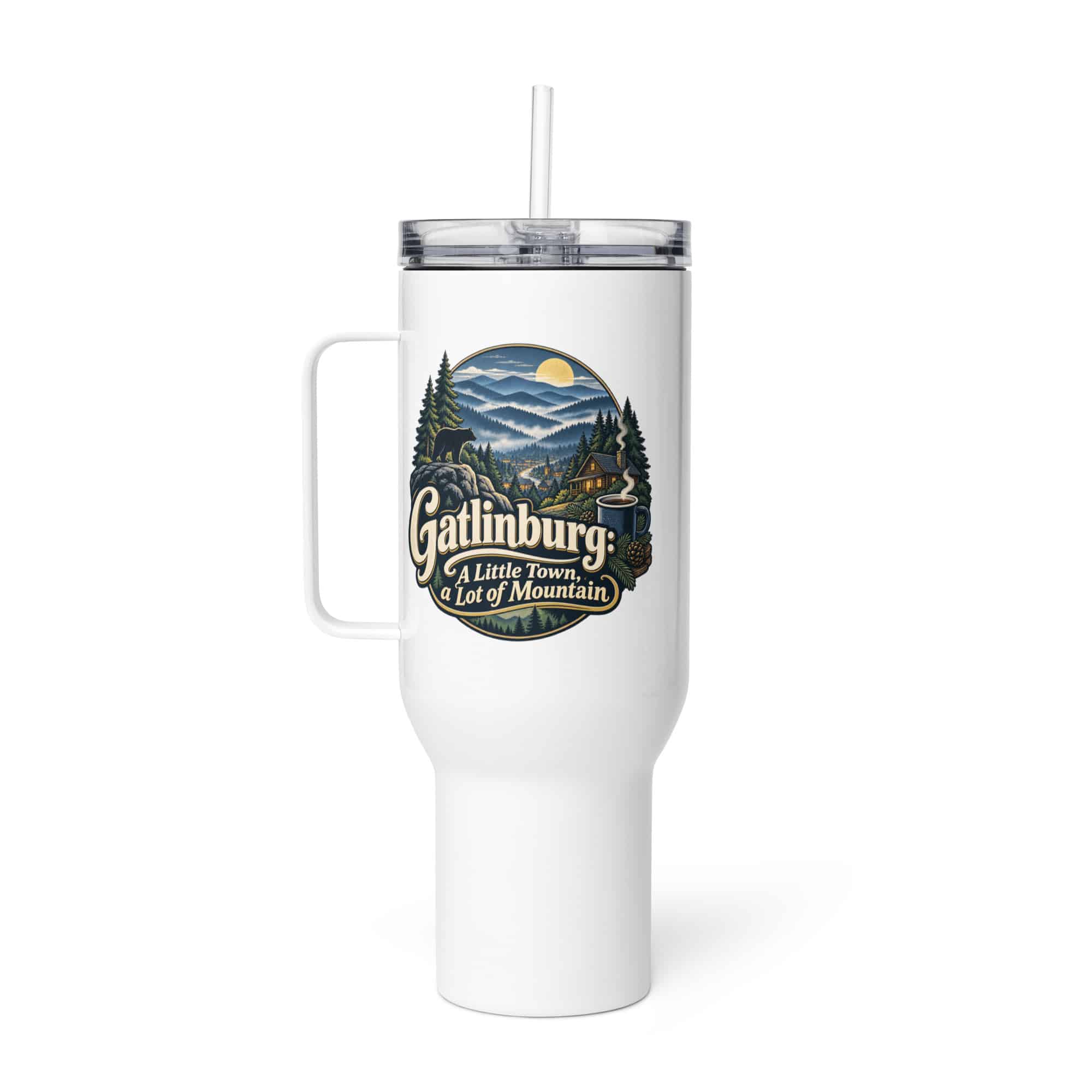 Gatlinburg and the Smokies Travel Mug: Gatlinburg: A Little Town, a Lot of Mountain, Woodland Scenic Lettering