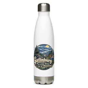 Gatlinburg and the Smokies Stainless Steel Water Bottle: Gatlinburg: A Little Town, a Lot of Mountain, Woodland Scenic Lettering - 17 oz - Main