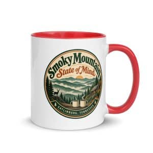 Gatlinburg and the Smokies Color Inside Coffee Mug: Smoky Mountain State of Mind, Vintage Round Badge - 11 oz - Main
