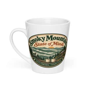 Gatlinburg and the Smokies Latte Mug: Smoky Mountain State of Mind, Vintage Round Badge - 12 oz - Main