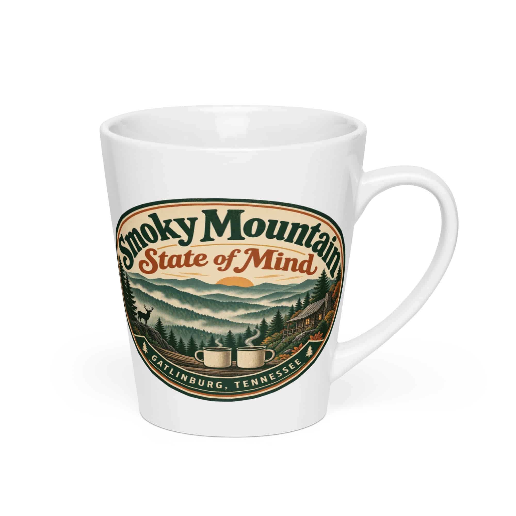 Gatlinburg and the Smokies Latte Mug: Smoky Mountain State of Mind, Vintage Round Badge