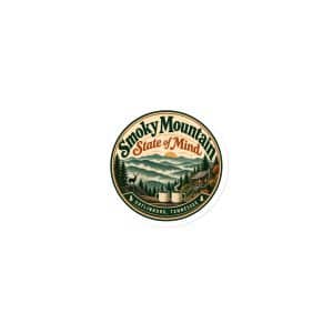 Gatlinburg and the Smokies Die-Cut Magnet: Smoky Mountain State of Mind, Vintage Round Badge - 3″×3″ - Main