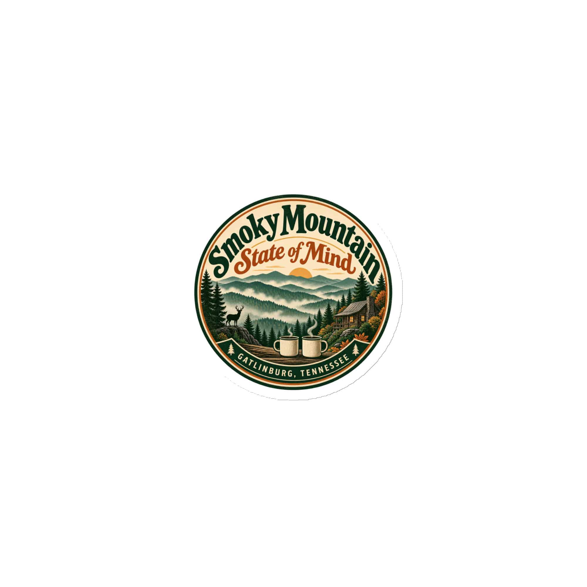 Gatlinburg and the Smokies Die-Cut Magnet: Smoky Mountain State of Mind, Vintage Round Badge