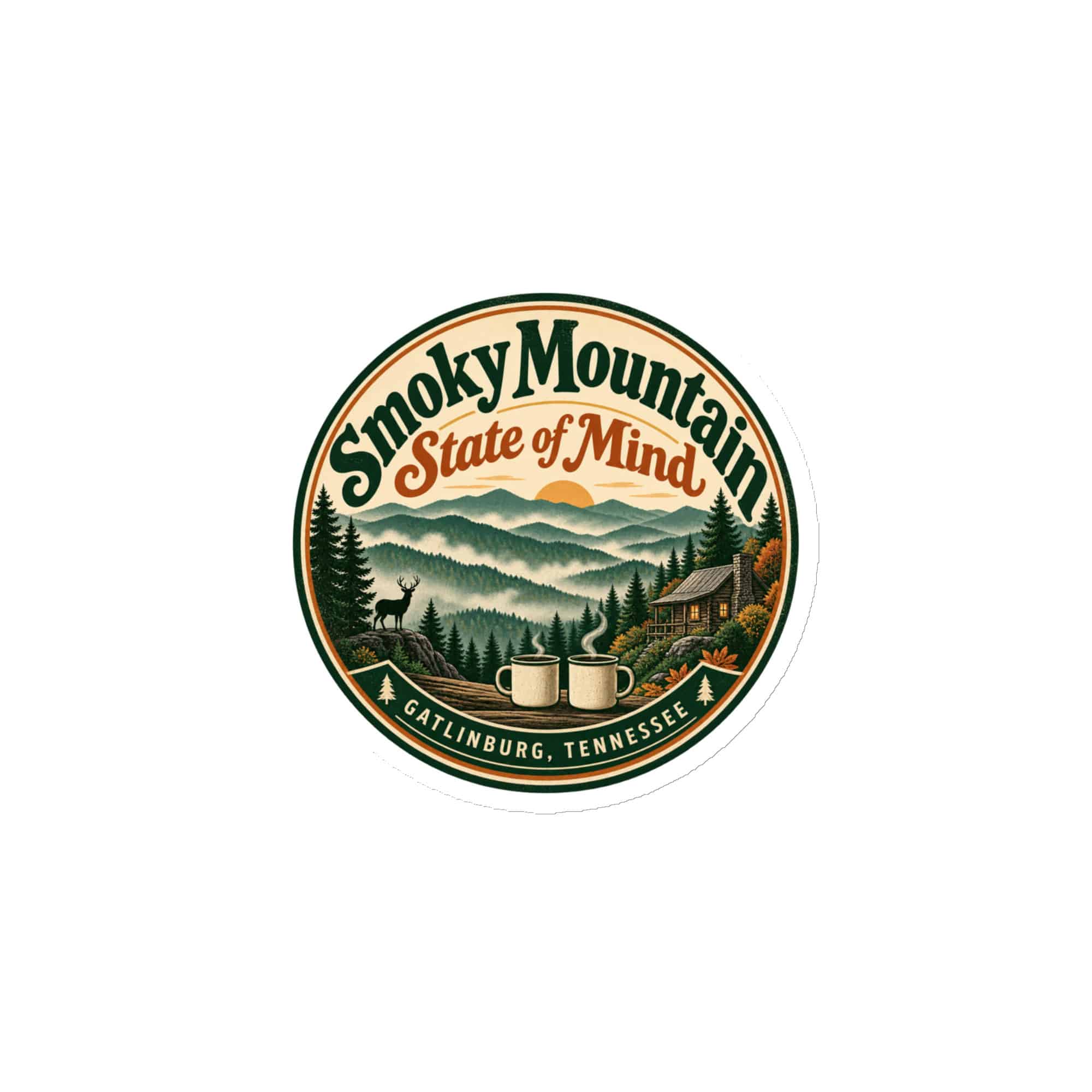 Gatlinburg and the Smokies Die-Cut Magnet: Smoky Mountain State of Mind, Vintage Round Badge