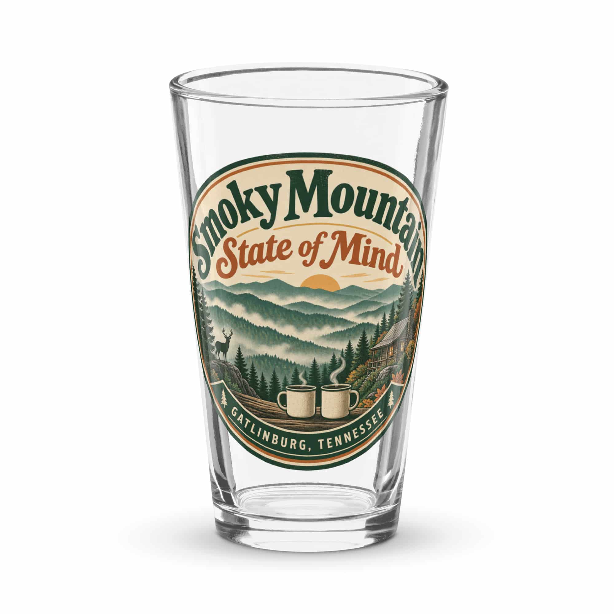 Gatlinburg and the Smokies Pint Glass: Smoky Mountain State of Mind, Vintage Round Badge