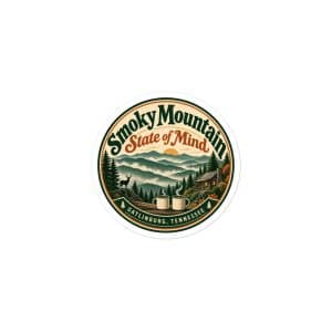 Gatlinburg and the Smokies Vinyl Sticker: Smoky Mountain State of Mind, Vintage Round Badge - 3″×3″ - Main
