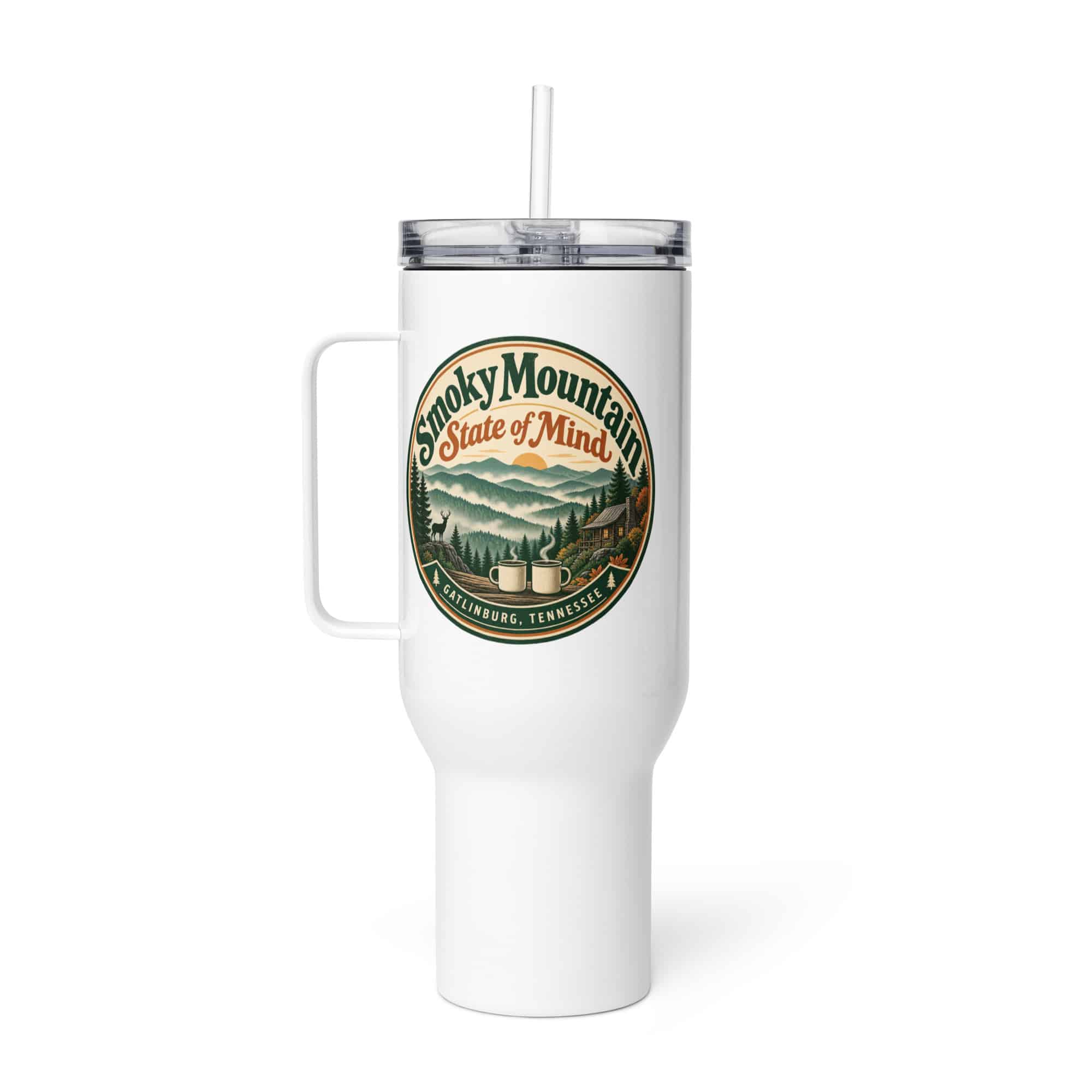 Gatlinburg and the Smokies Travel Mug: Smoky Mountain State of Mind, Vintage Round Badge