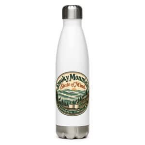 Gatlinburg and the Smokies Stainless Steel Water Bottle: Smoky Mountain State of Mind, Vintage Round Badge - 17 oz - Main