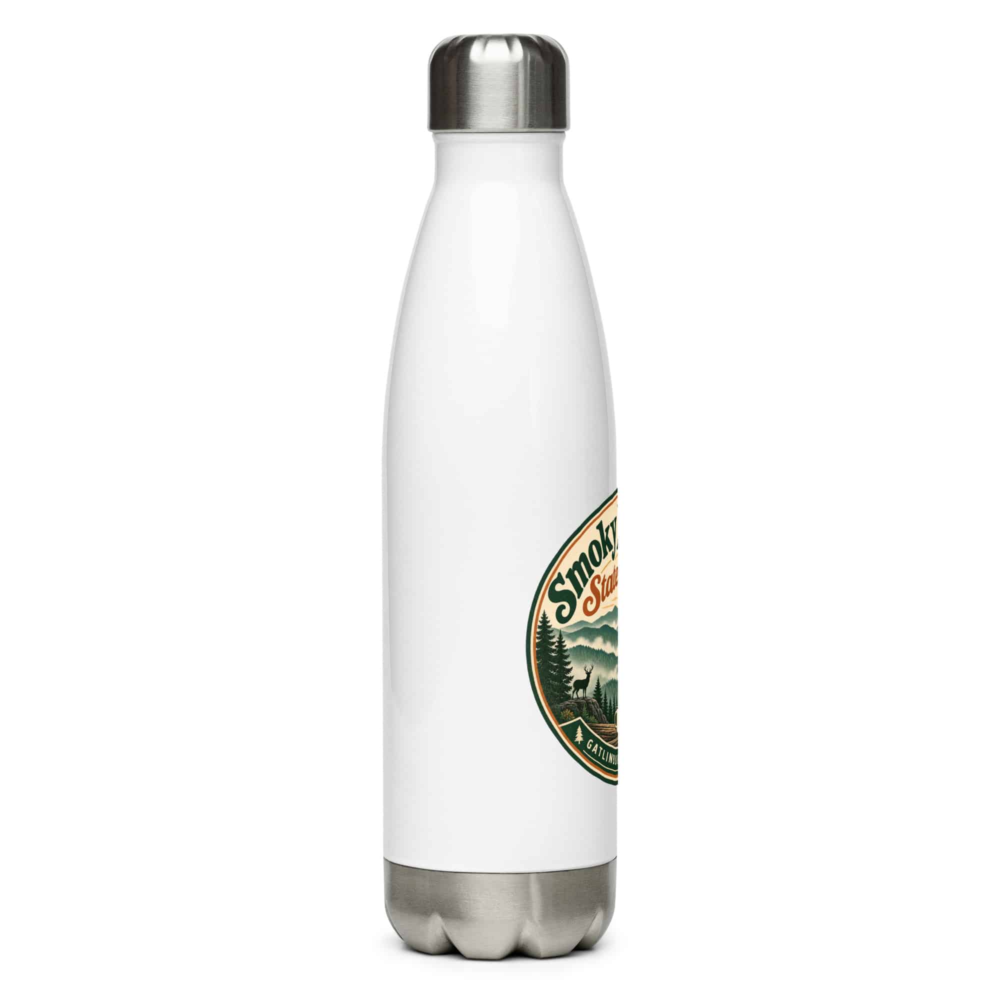 Gatlinburg and the Smokies Stainless Steel Water Bottle: Smoky Mountain State of Mind, Vintage Round Badge