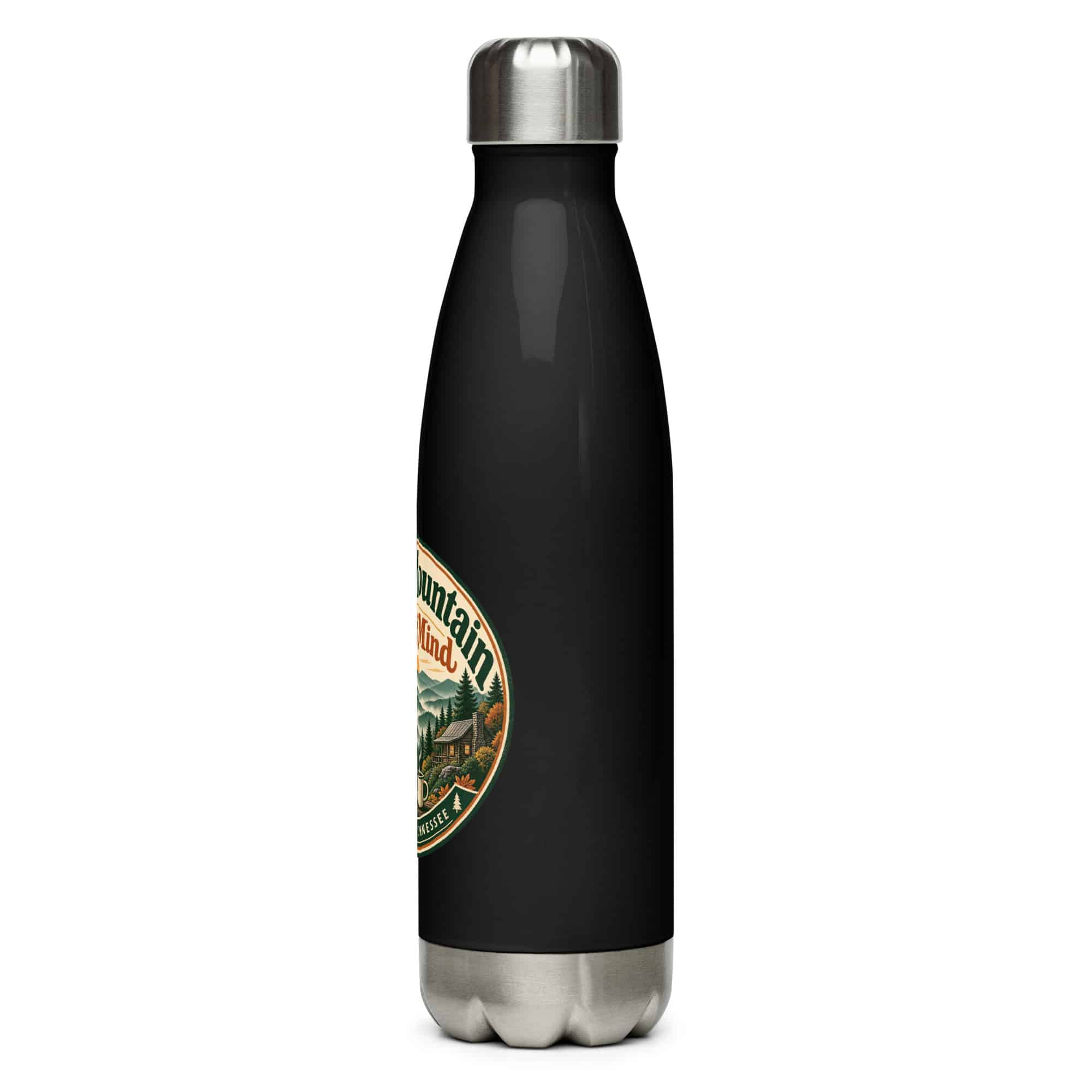 Gatlinburg and the Smokies Stainless Steel Water Bottle: Smoky Mountain State of Mind, Vintage Round Badge