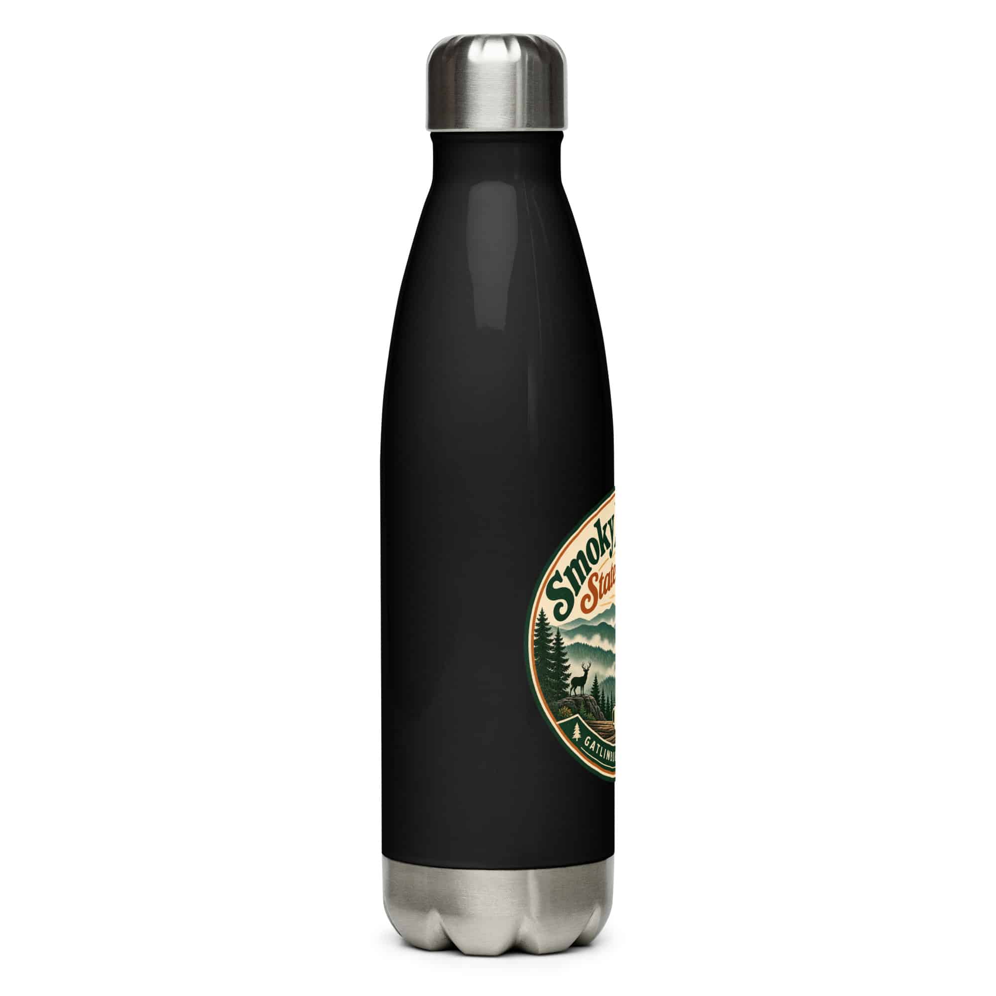 Gatlinburg and the Smokies Stainless Steel Water Bottle: Smoky Mountain State of Mind, Vintage Round Badge