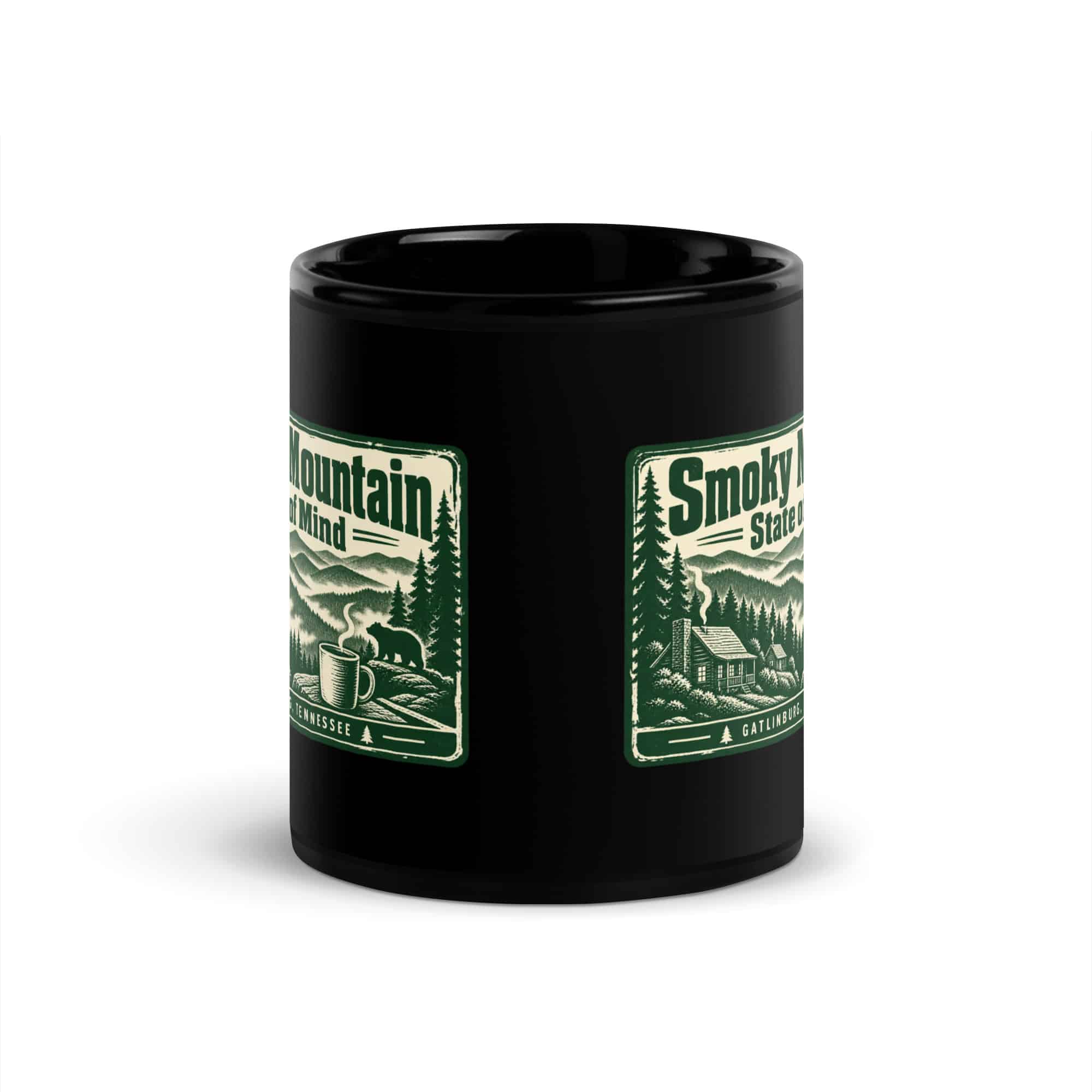 Gatlinburg and the Smokies Black Coffee Mug: Smoky Mountain State of Mind, Forest Ink Stamp