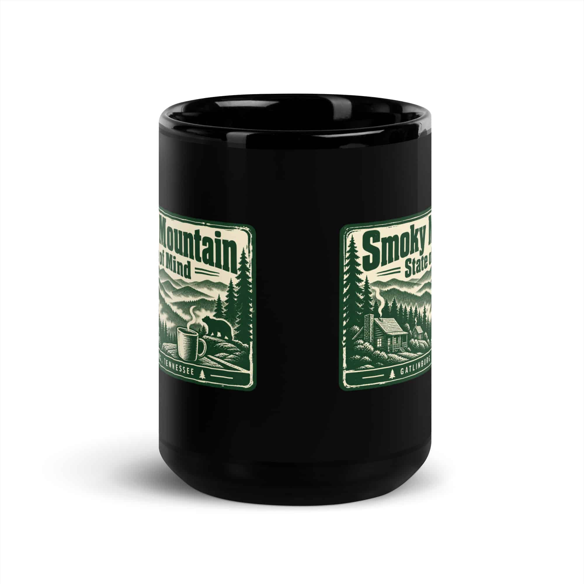 Gatlinburg and the Smokies Black Coffee Mug: Smoky Mountain State of Mind, Forest Ink Stamp