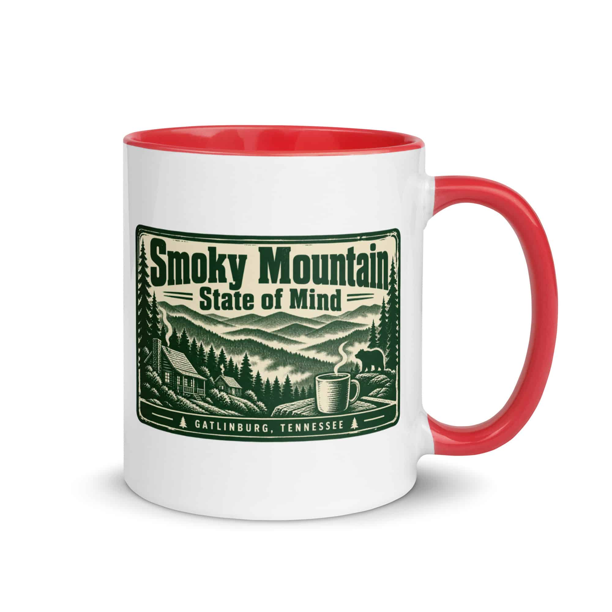 Gatlinburg and the Smokies Color Inside Coffee Mug: Smoky Mountain State of Mind, Forest Ink Stamp