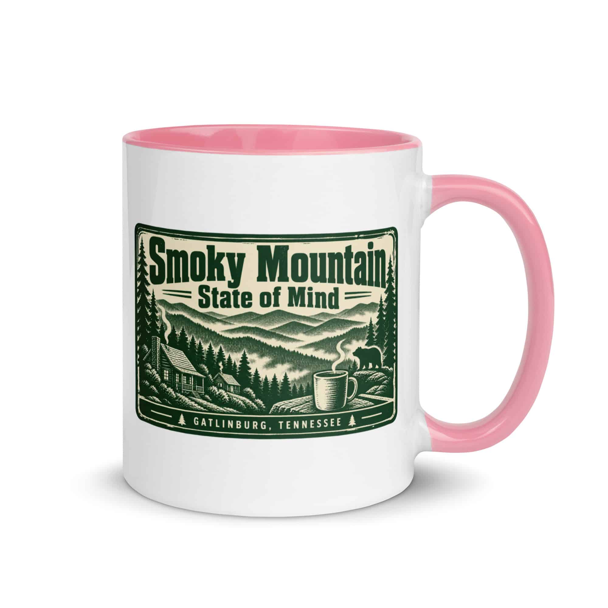 Gatlinburg and the Smokies Color Inside Coffee Mug: Smoky Mountain State of Mind, Forest Ink Stamp