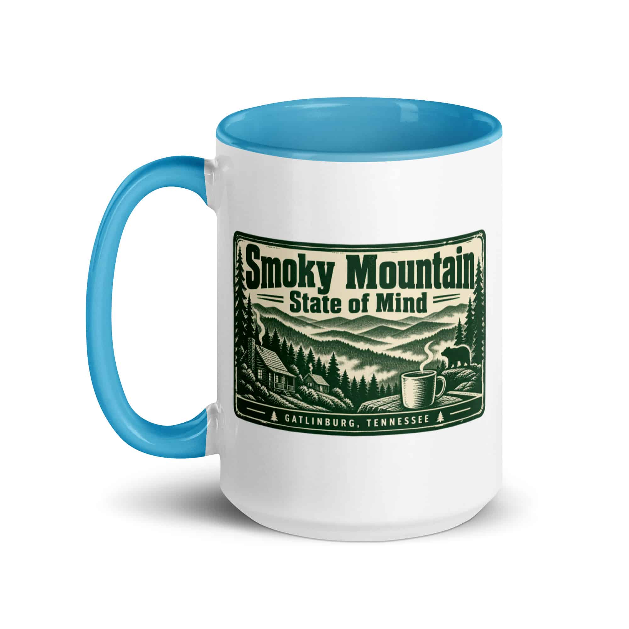 Gatlinburg and the Smokies Color Inside Coffee Mug: Smoky Mountain State of Mind, Forest Ink Stamp