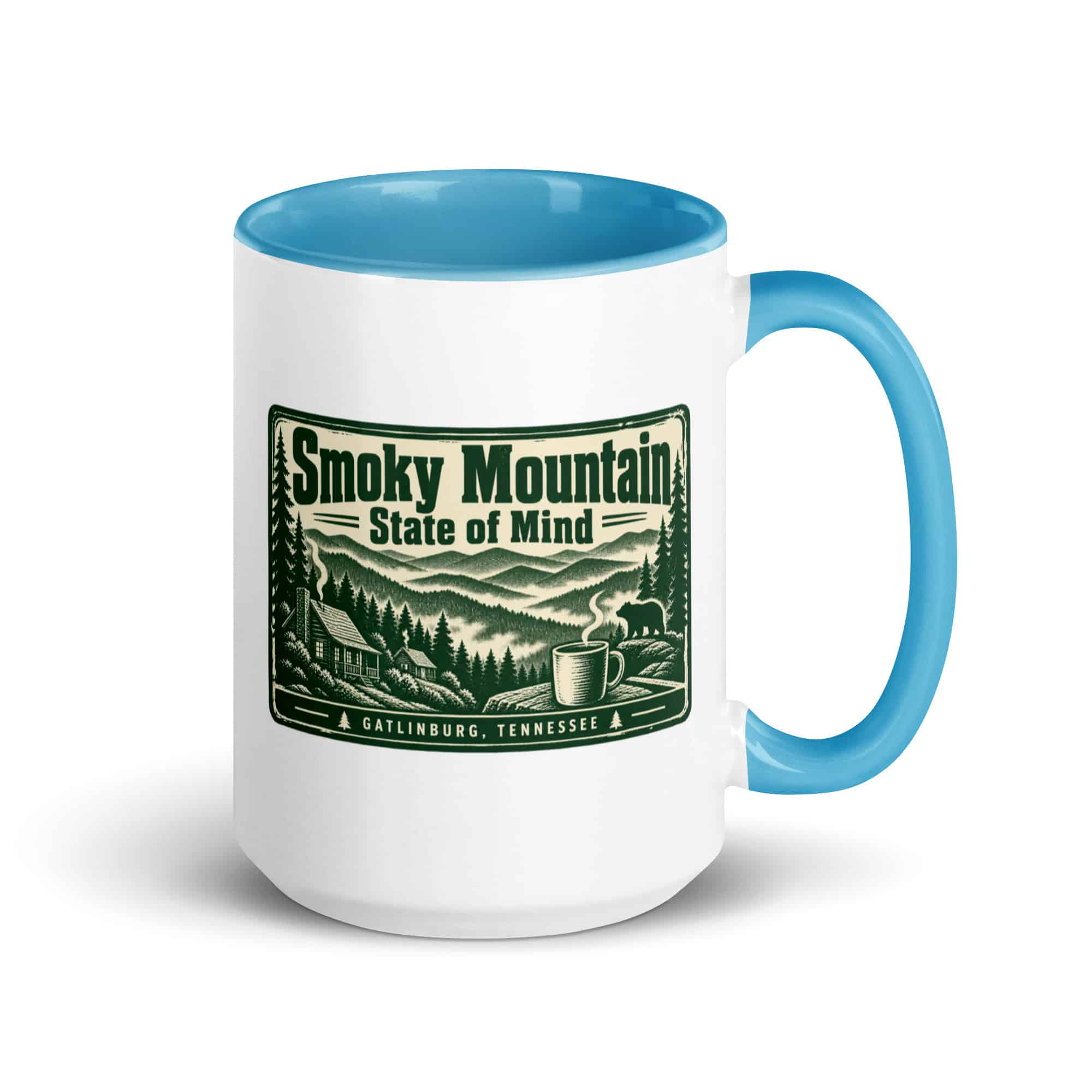 Gatlinburg and the Smokies Color Inside Coffee Mug: Smoky Mountain State of Mind, Forest Ink Stamp