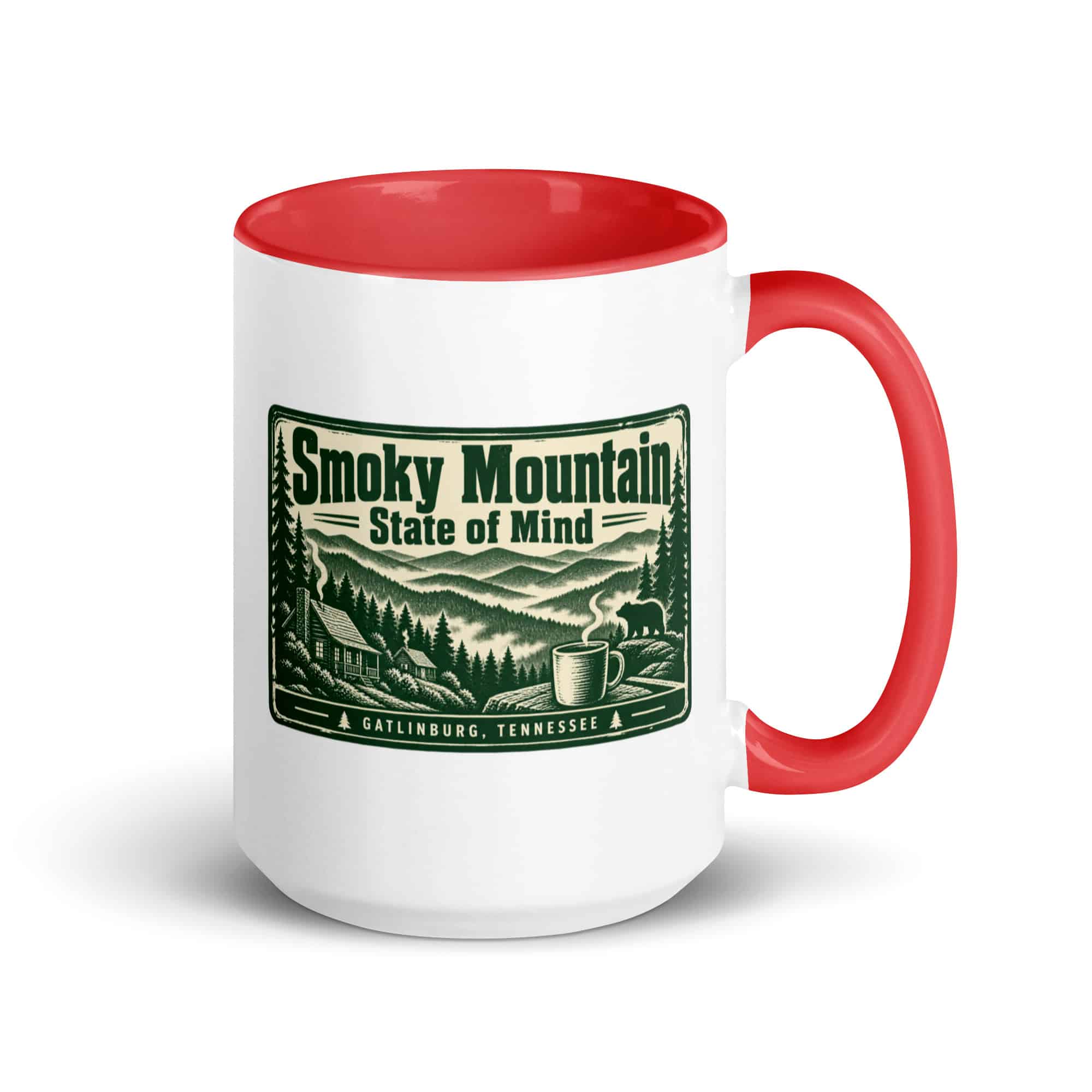 Gatlinburg and the Smokies Color Inside Coffee Mug: Smoky Mountain State of Mind, Forest Ink Stamp