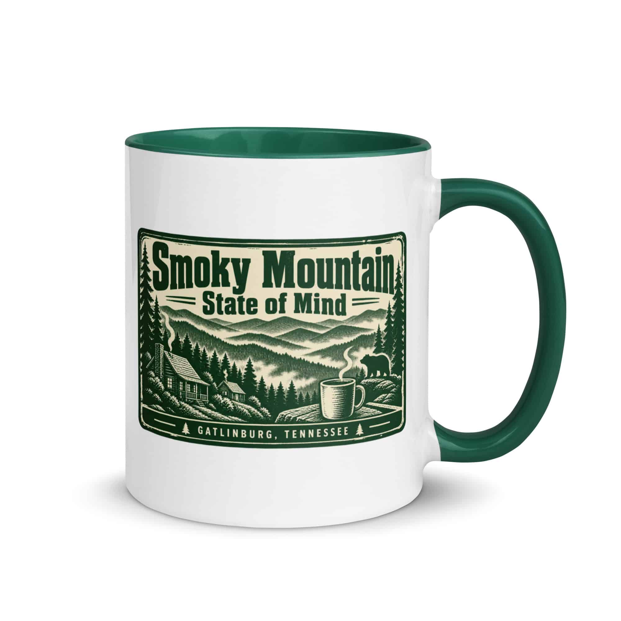 Gatlinburg and the Smokies Color Inside Coffee Mug: Smoky Mountain State of Mind, Forest Ink Stamp
